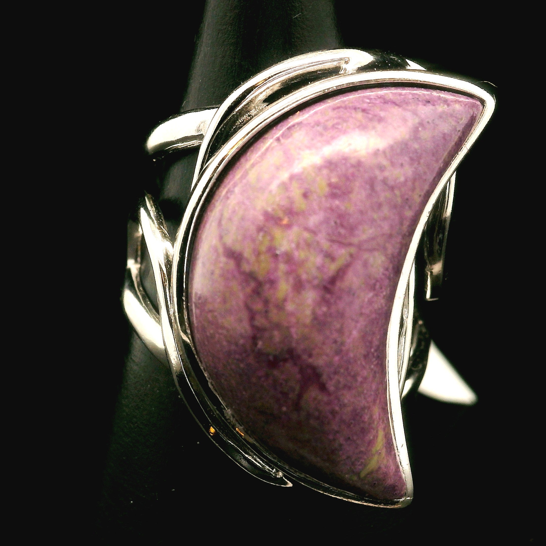 Atlantisite Stichtite in Serpentine Finger Cuff Adjustable Ring .925 Silver with Rhodium Plating for Emotional Maturity, Inner Peace and Improved Self Esteem