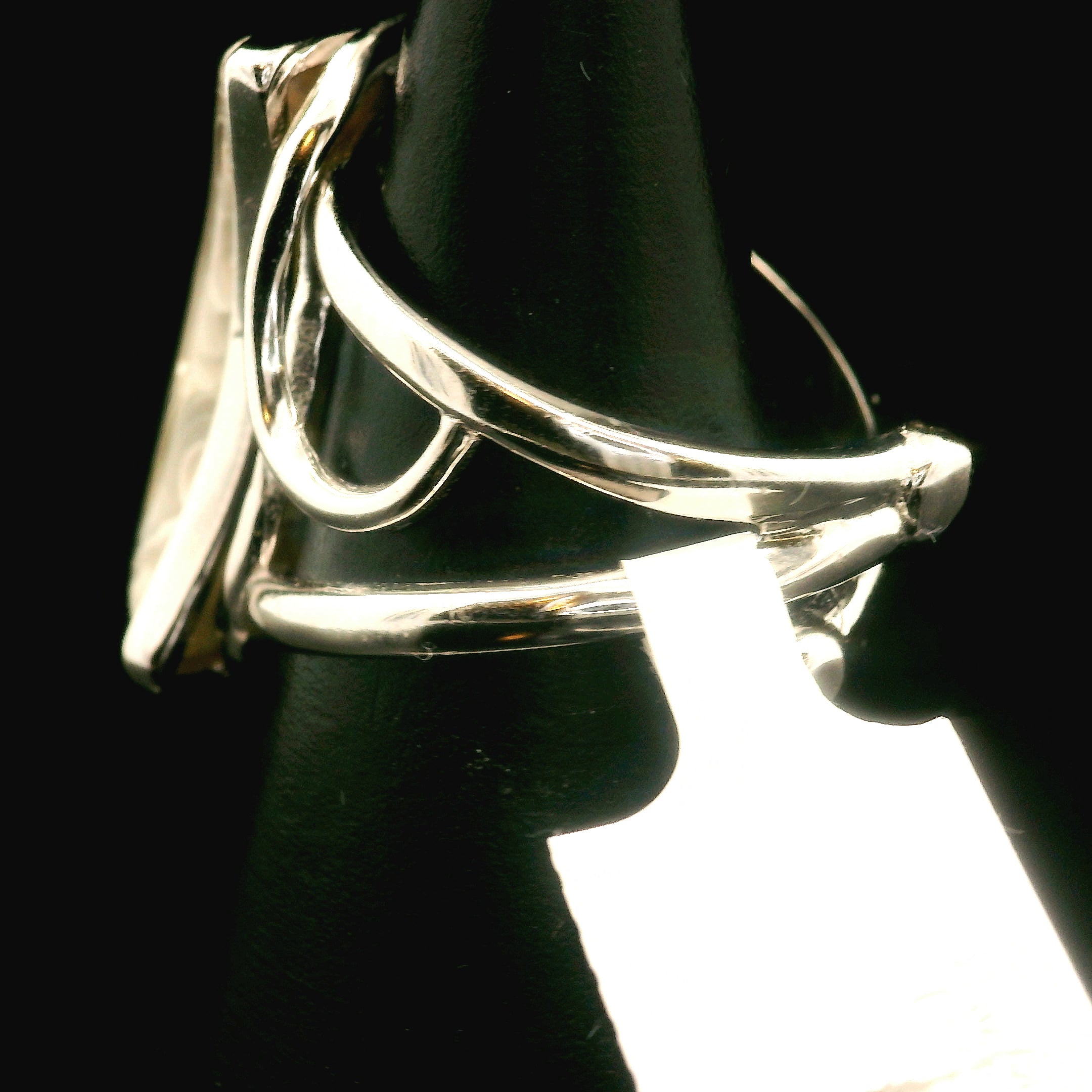 Grey Crazy Lace Agate Moon Cuff Ring in .925 Silver for Promoting Creativity, Hope, New Ideas & Positivity