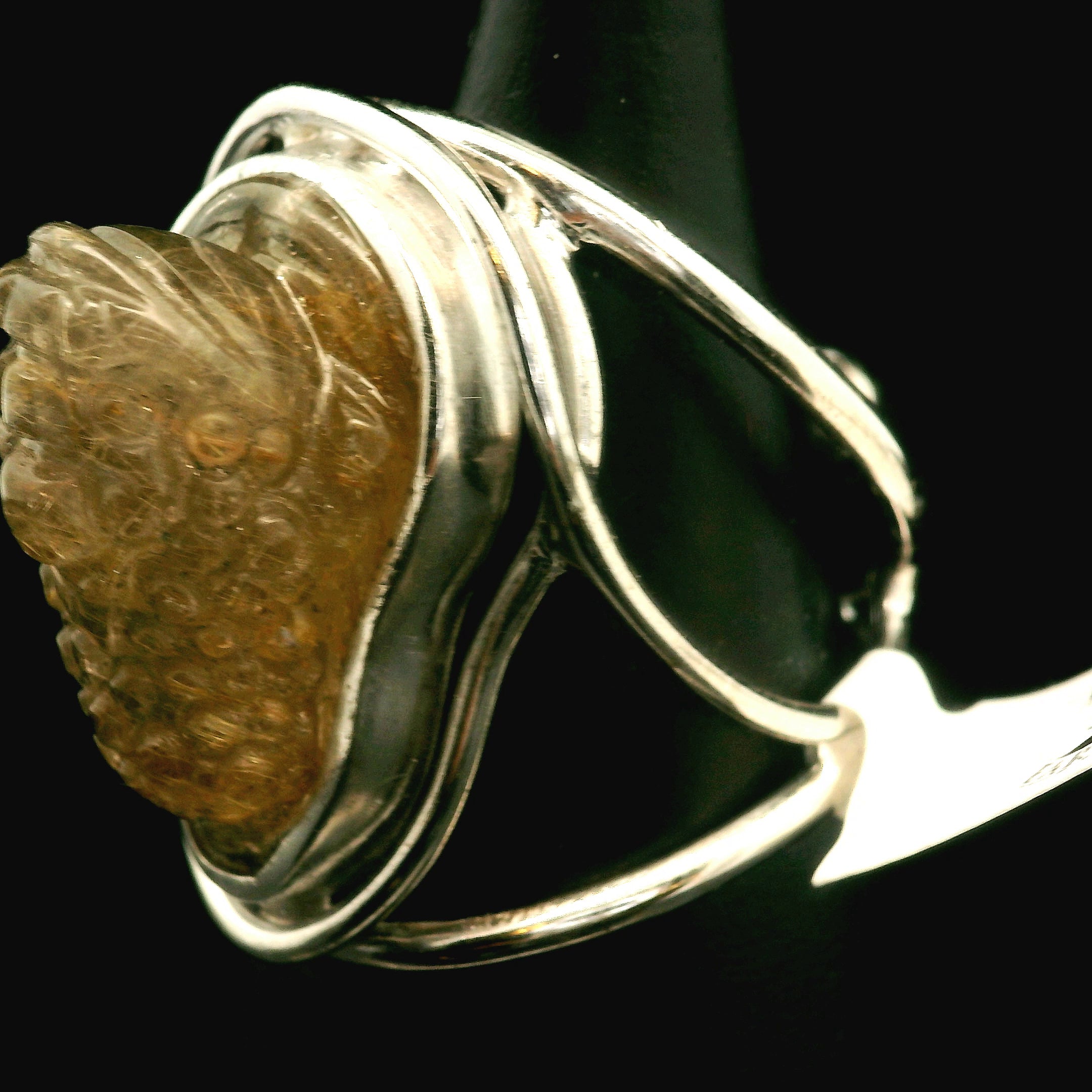 Gold Rutile Money Toad Cuff Ring .925 Silver for Insight, Meditation & Shamanic Journey
