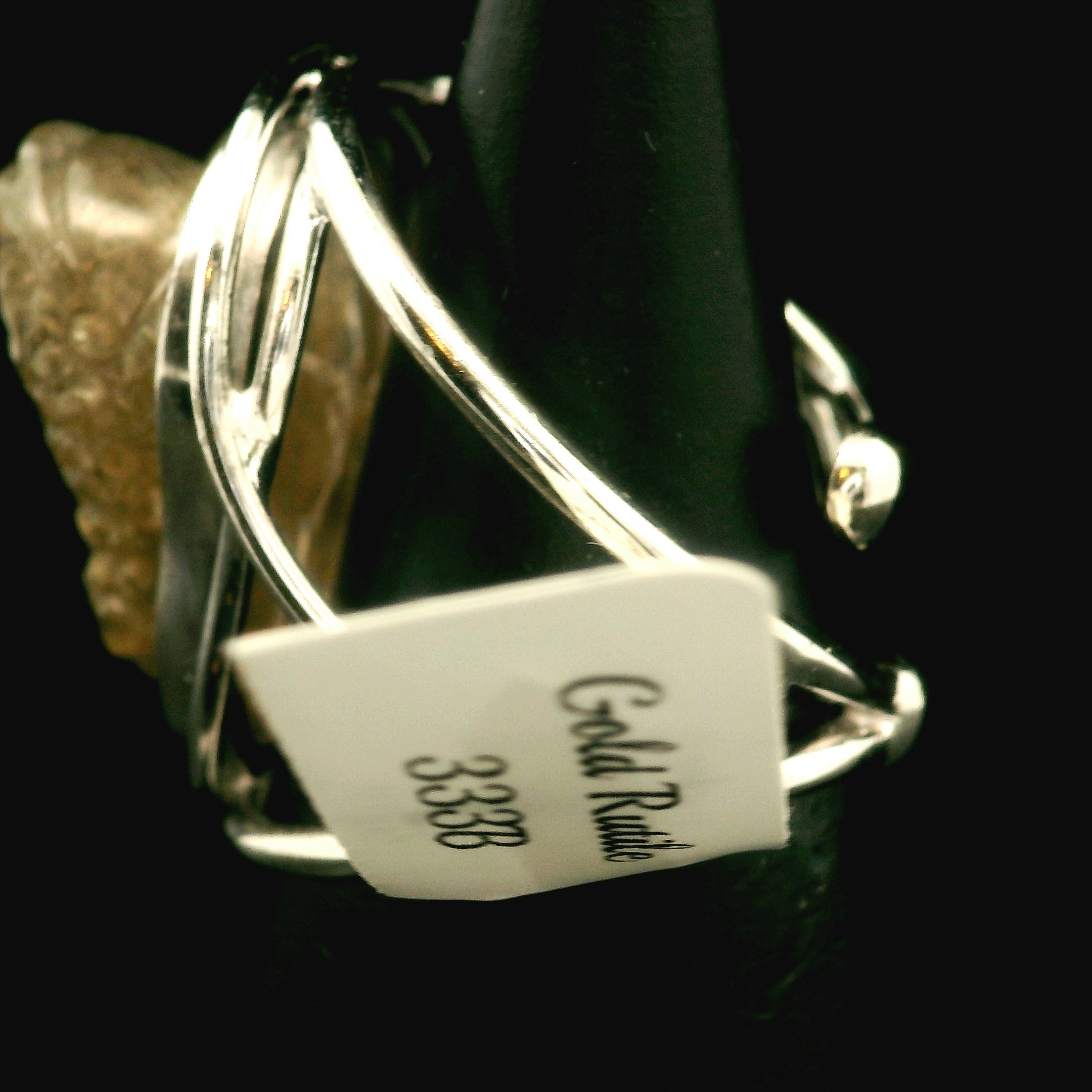 Gold Rutile Money Toad Cuff Ring .925 Silver for Insight, Meditation & Shamanic Journey