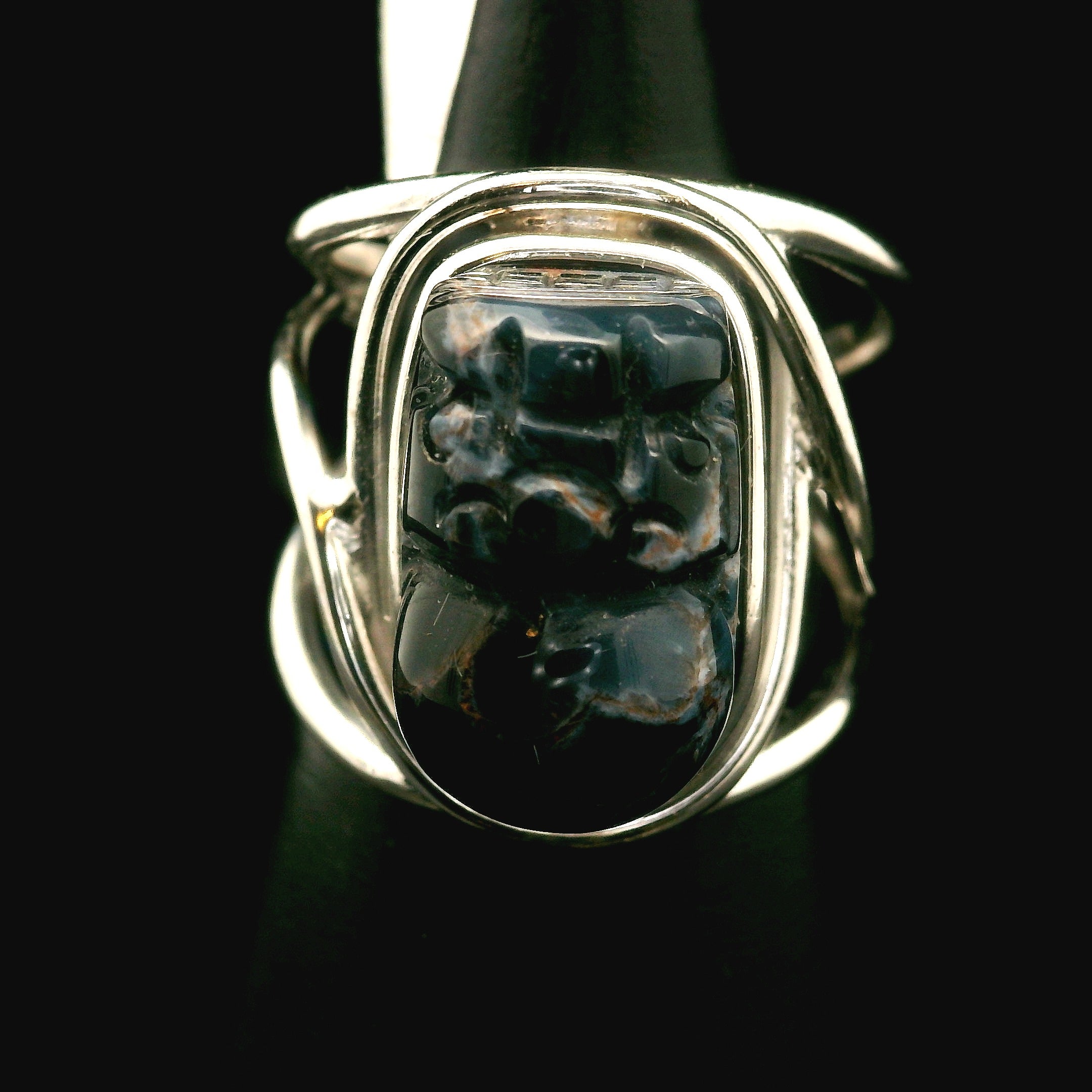 Pietersite Pixiu Cuff Ring .925 Silver for Intuition, Transformation and Willpower