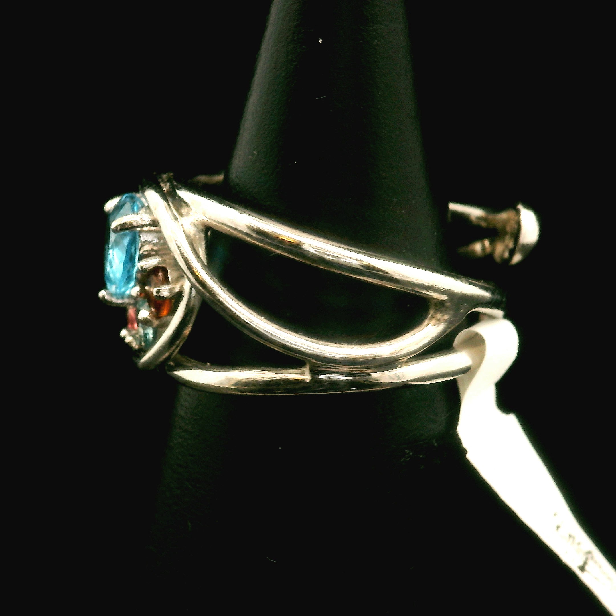 Blue Topaz Heart with Tourmaline Wand Cuff Ring .925 Silver for Higher Levels of Awareness, Peaceful Communication and Clarity
