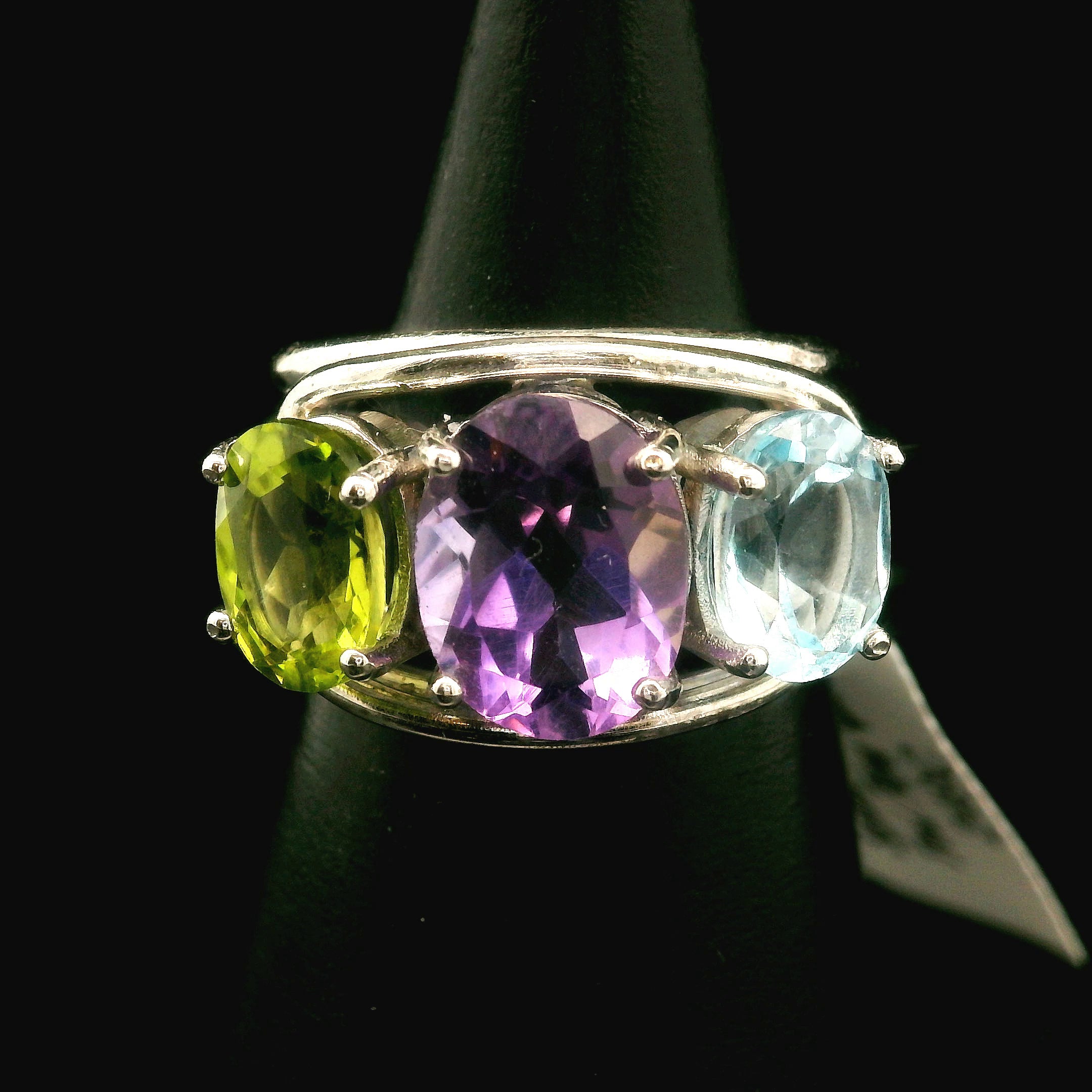 Triple Stone Finger Crown Ring .925 Silver