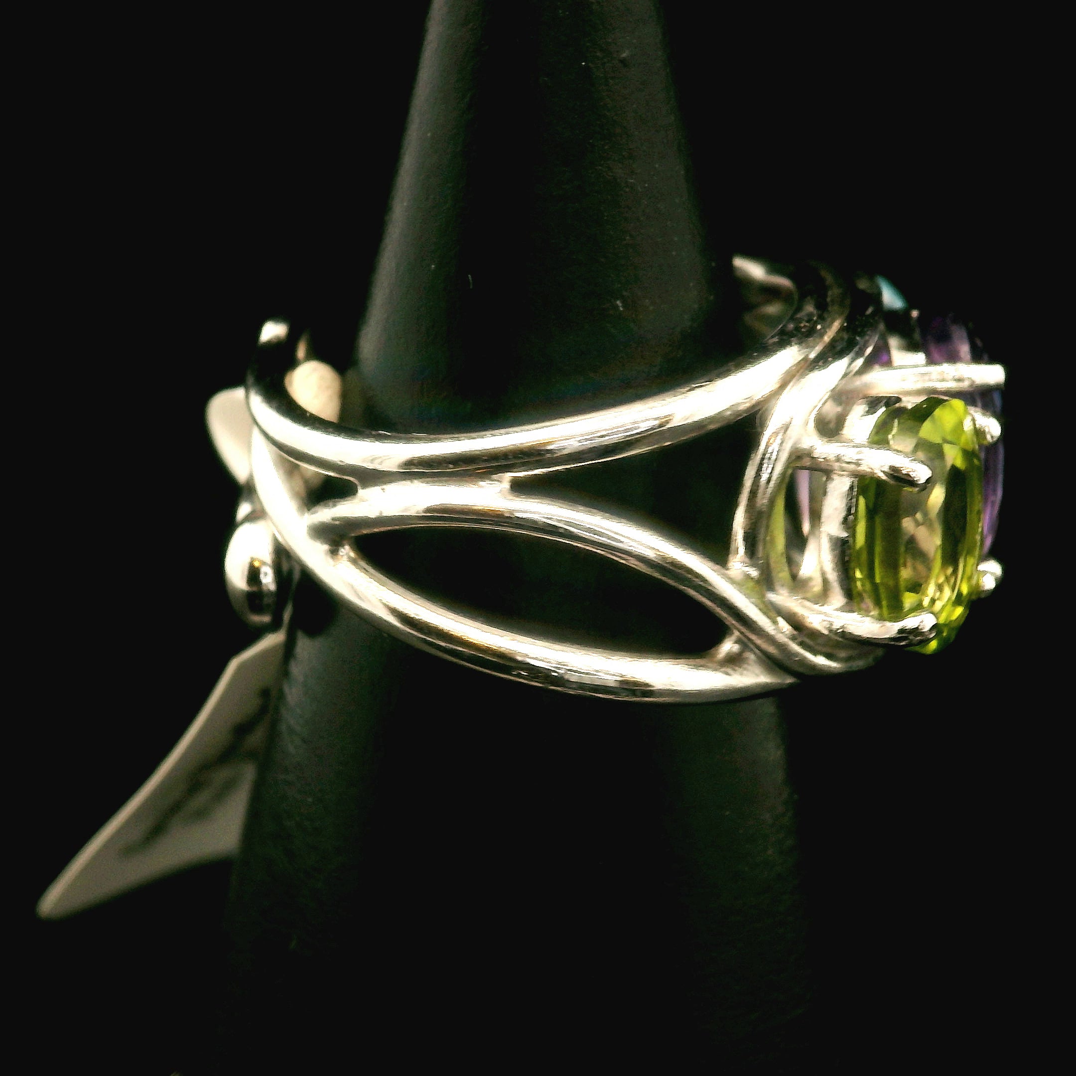 Triple Stone Finger Crown Ring .925 Silver