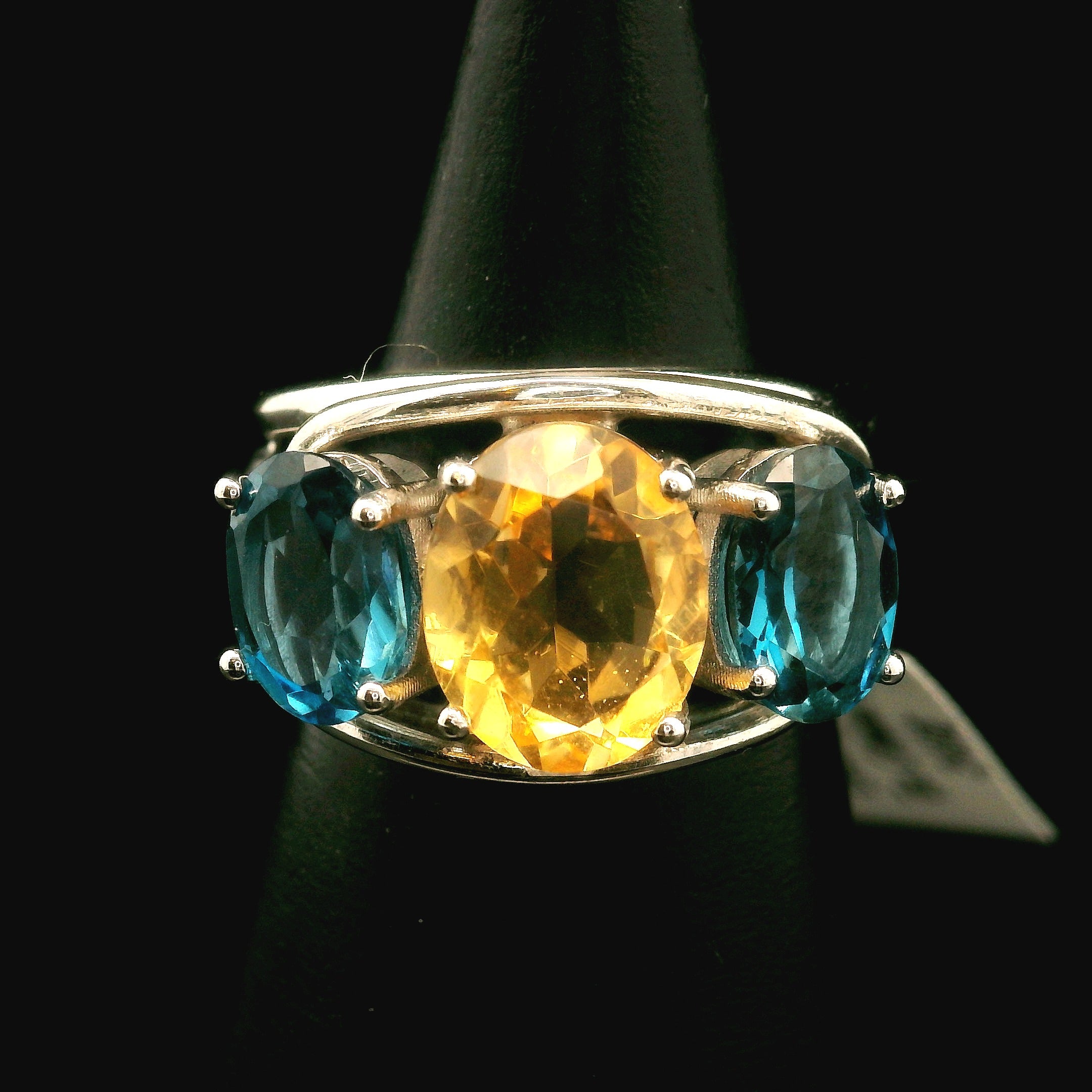 Triple Stone Finger Crown Ring .925 Silver