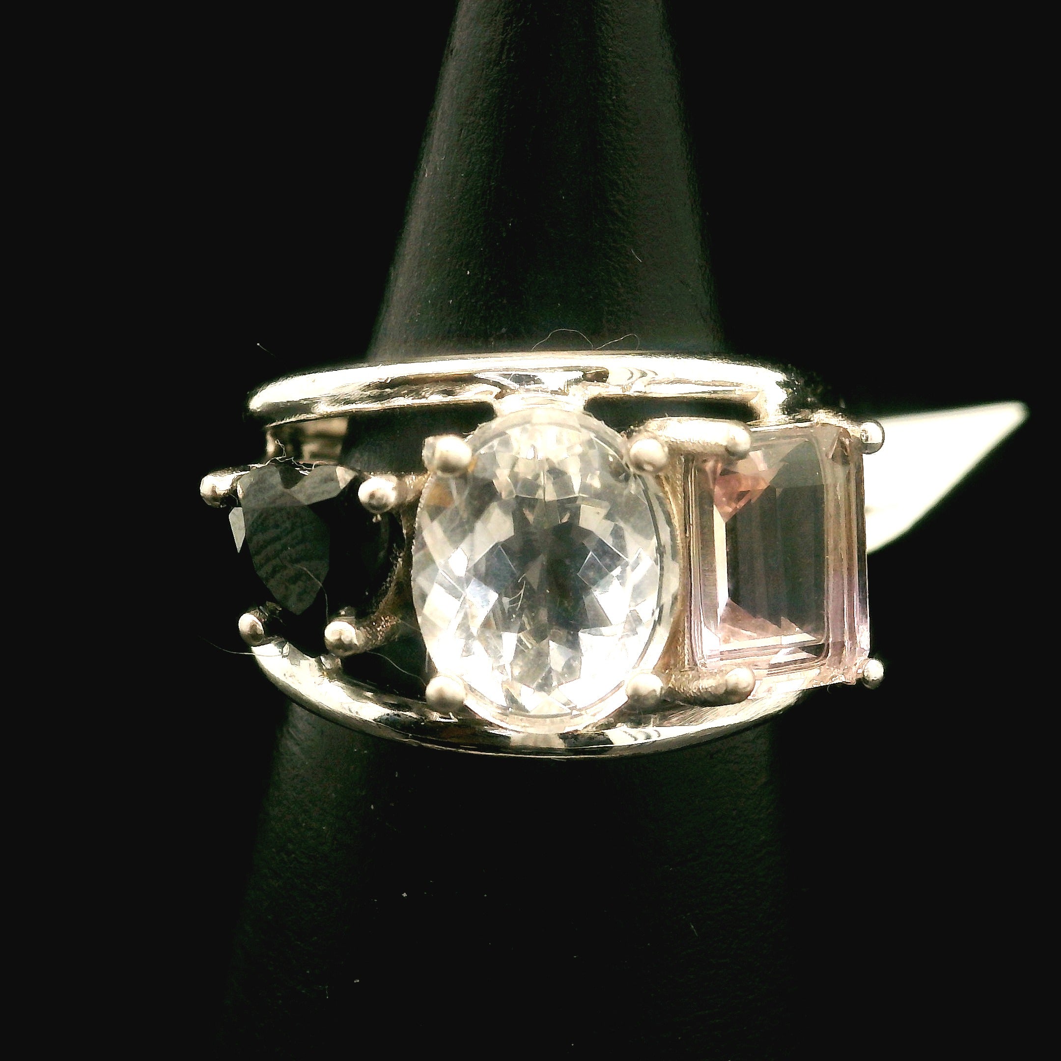 Triple Stone Finger Crown Ring .925 Silver