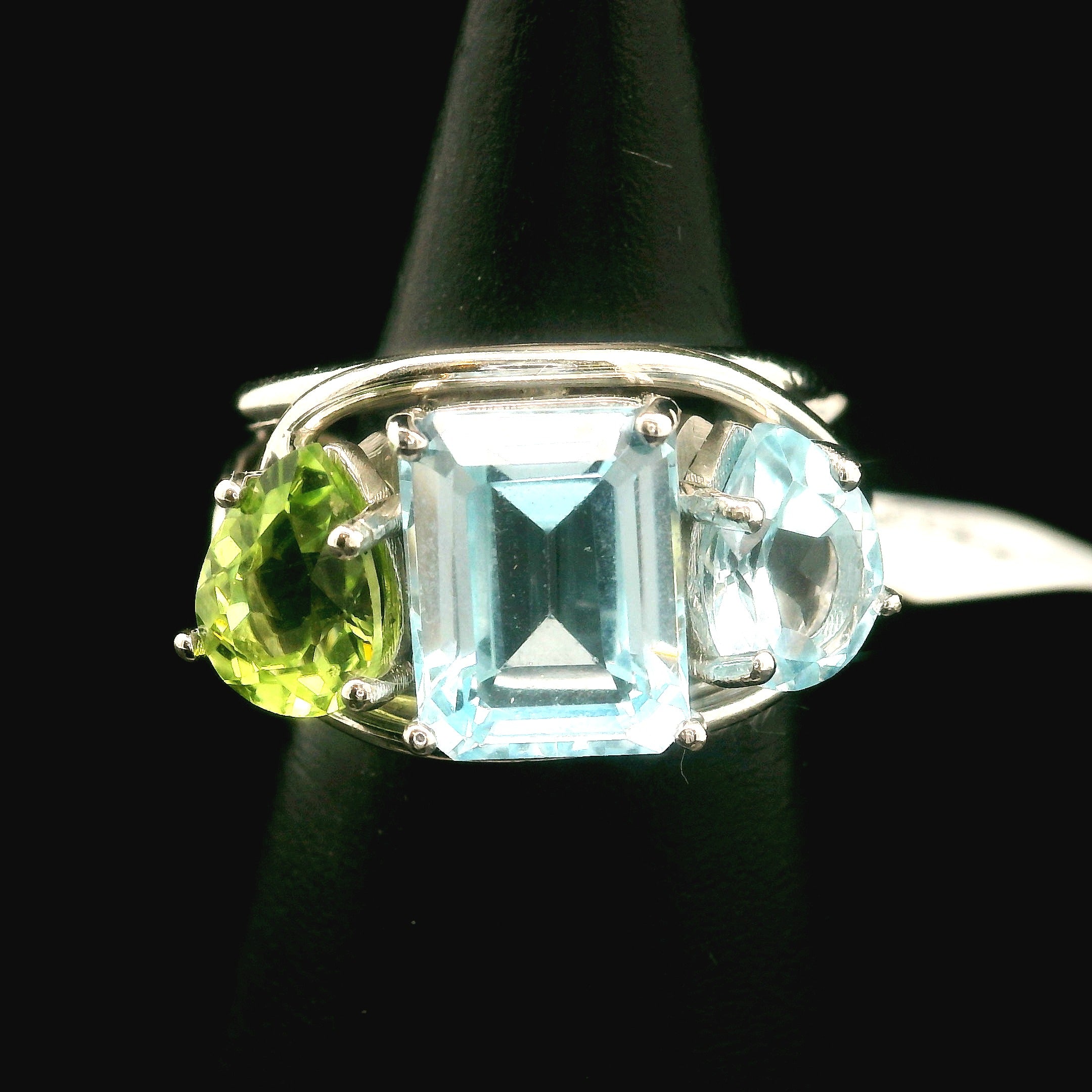 Triple Stone Finger Crown Ring .925 Silver