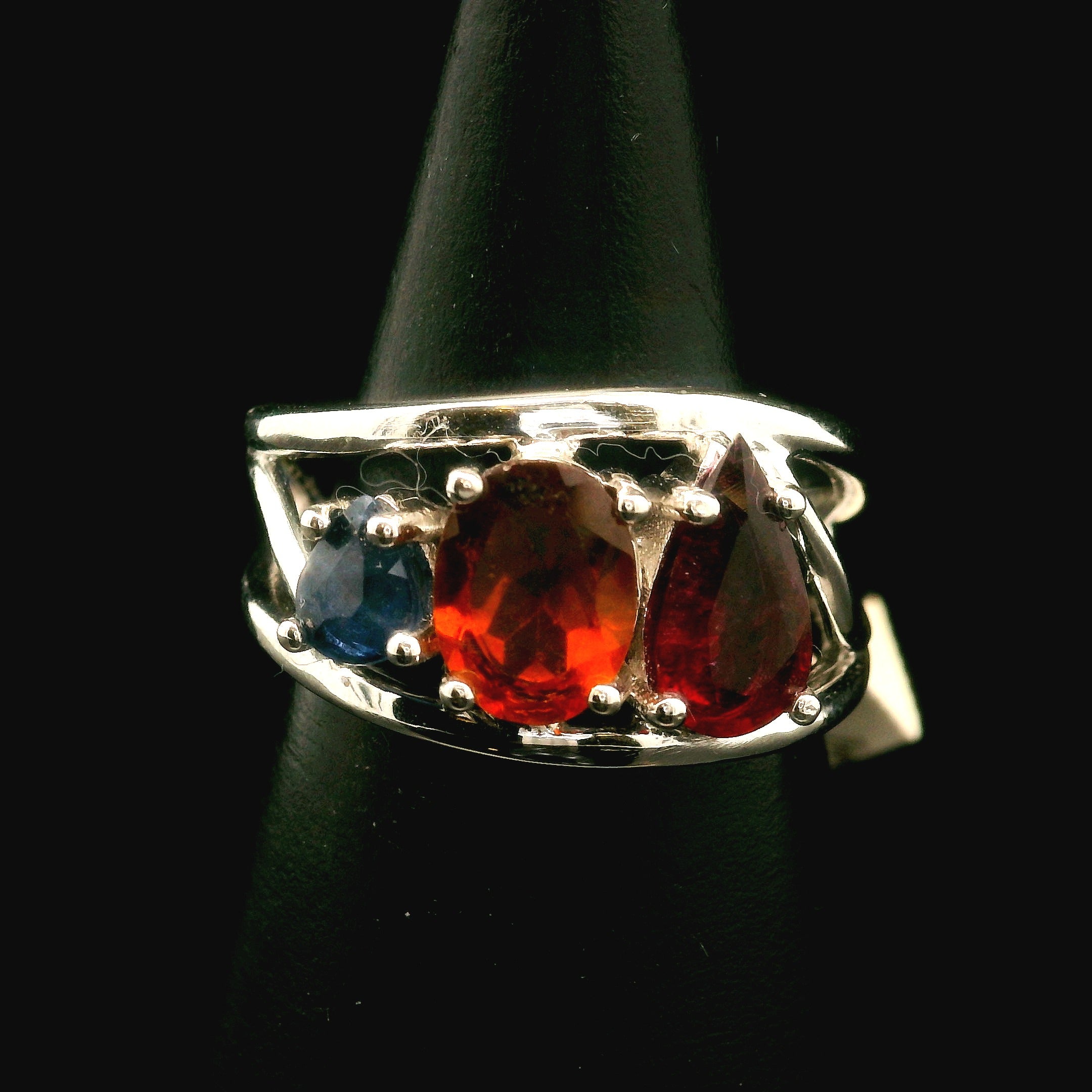 Triple Stone Finger Crown Ring .925 Silver