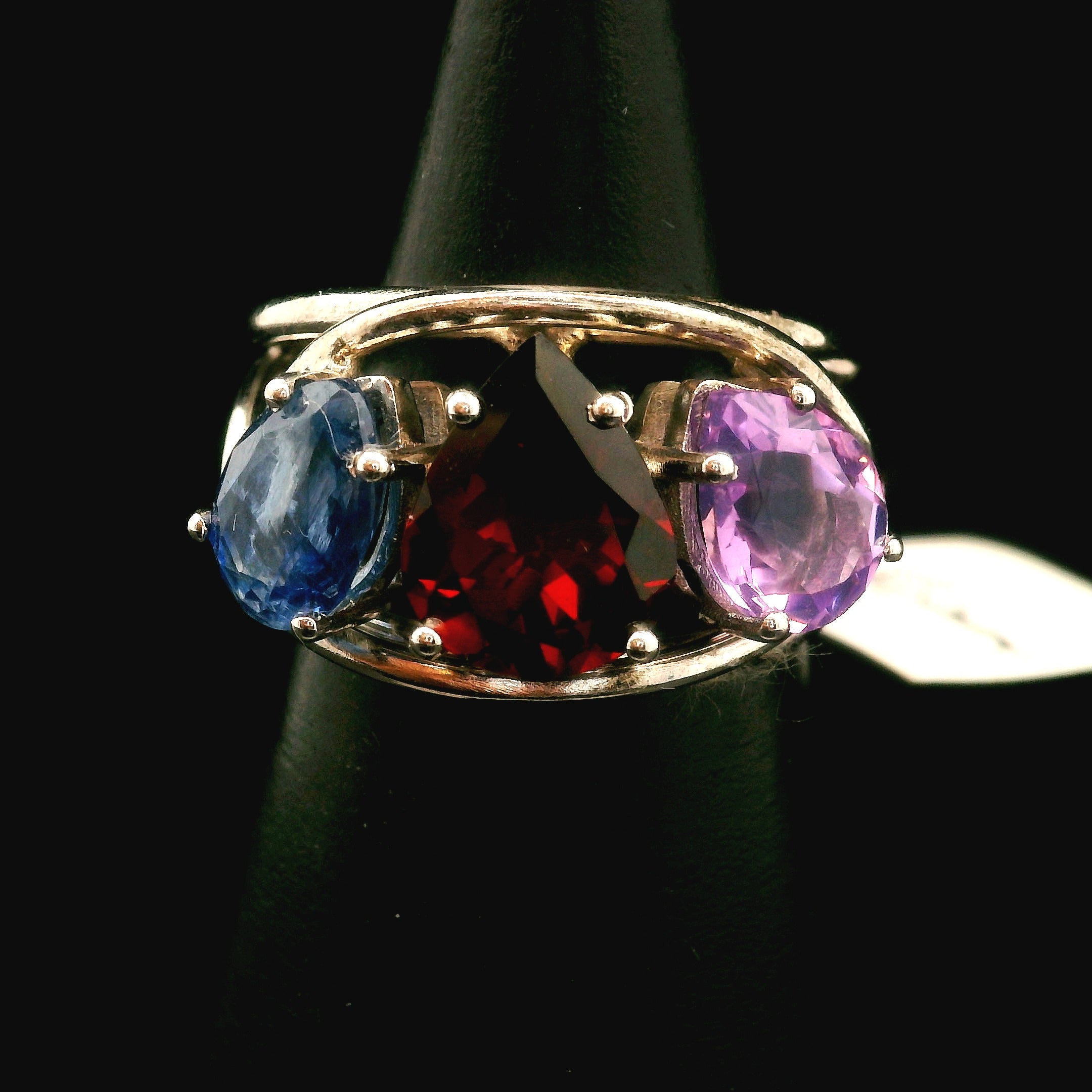 Triple Stone Finger Crown Ring .925 Silver