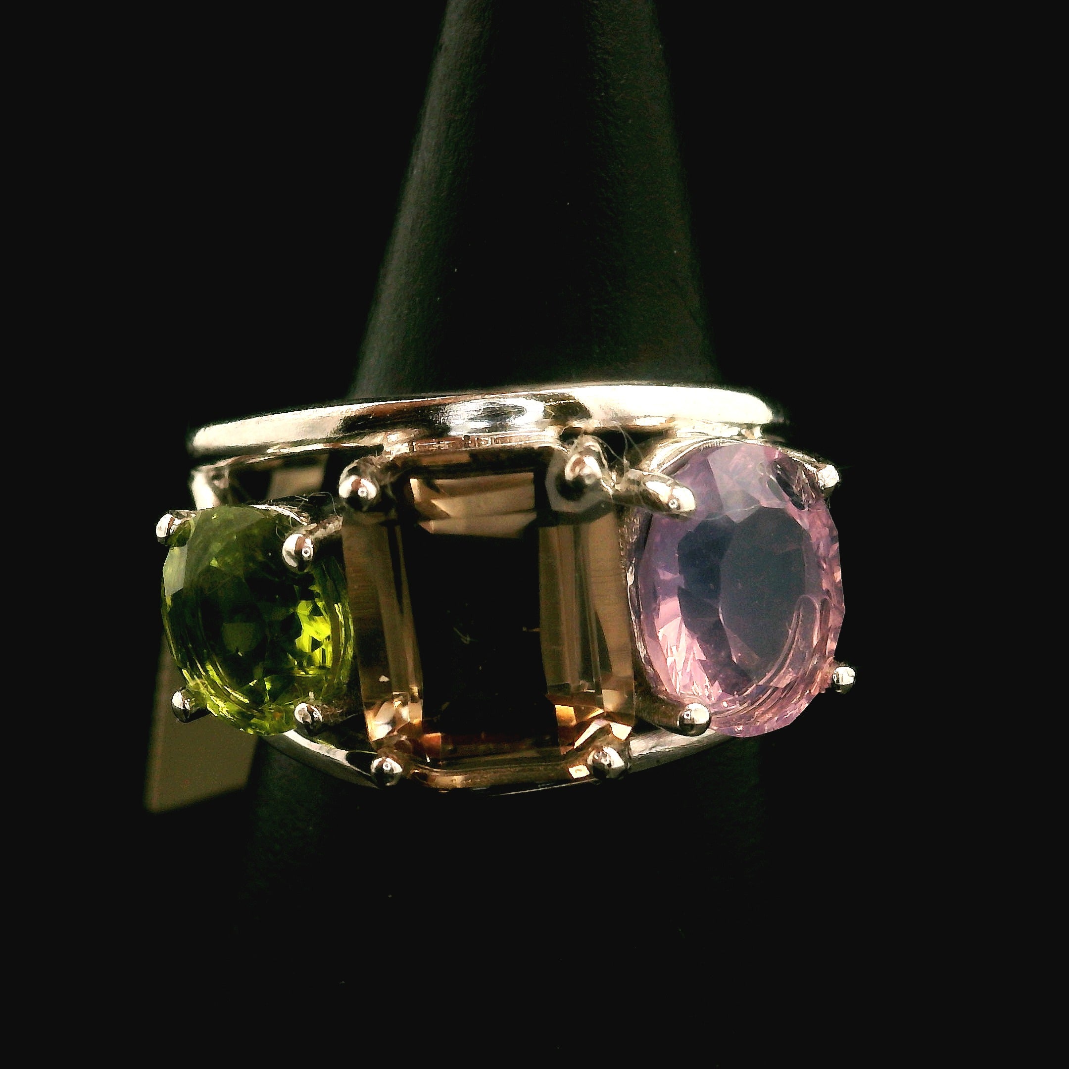 Triple Stone Finger Crown Ring .925 Silver