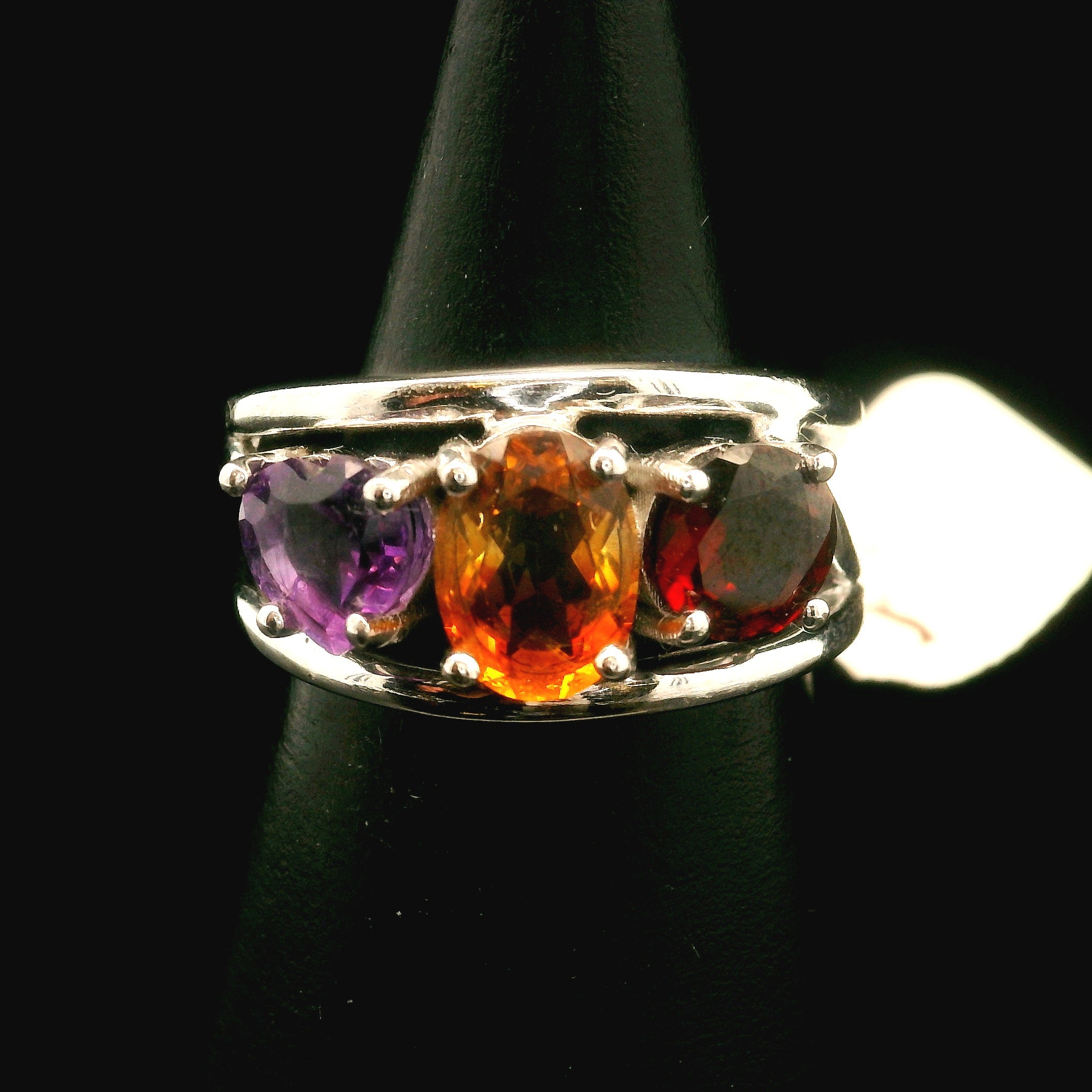 Triple Stone Finger Crown Ring .925 Silver