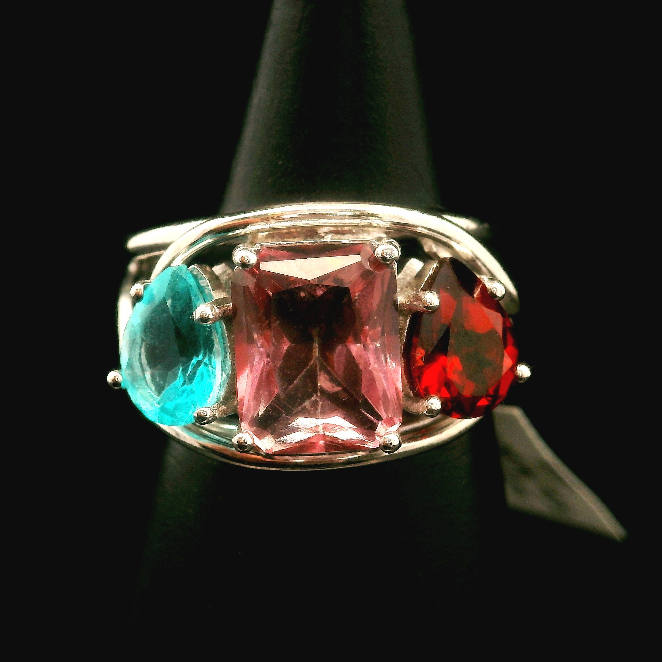 Triple Stone Finger Crown Ring .925 Silver