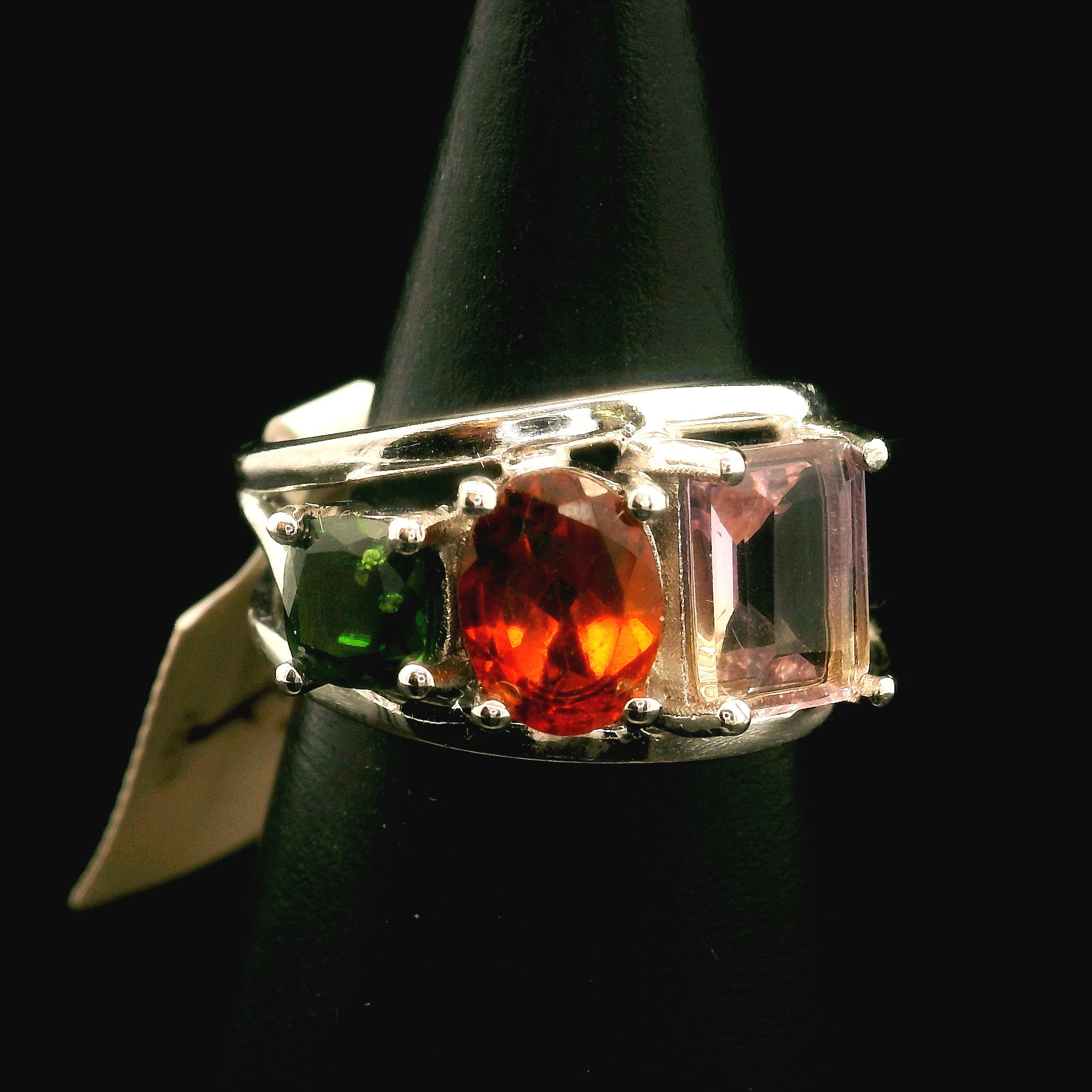 Triple Stone Finger Crown Ring .925 Silver