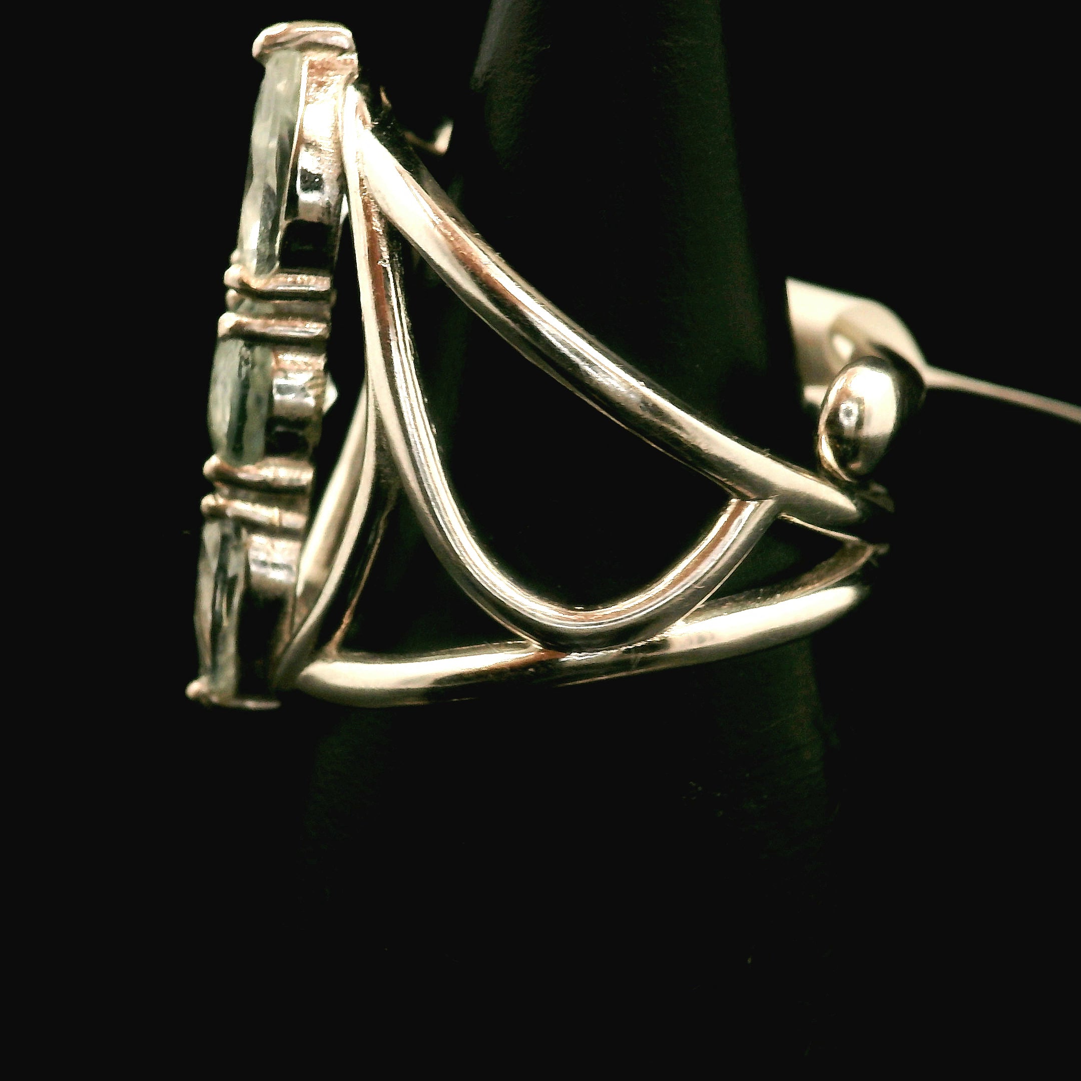 Aquamarine .925 Silver Adjustable Wand Cuff Ring for Calm Communication