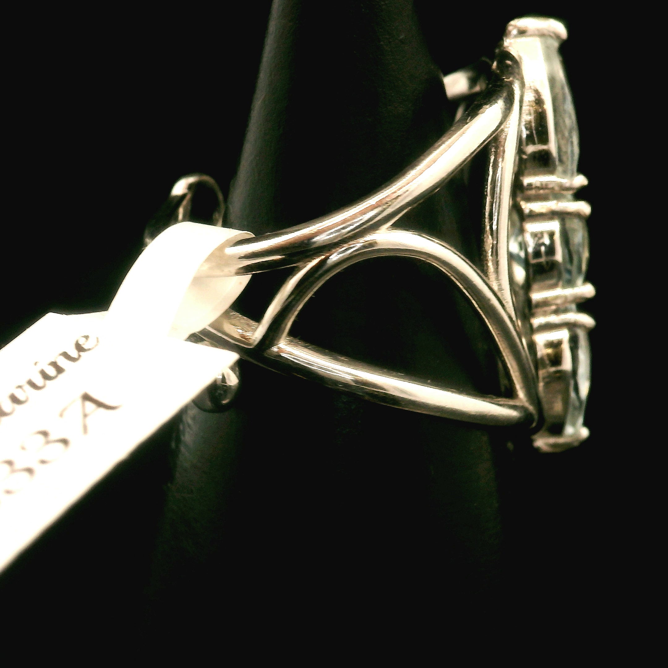 Aquamarine .925 Silver Adjustable Wand Cuff Ring for Calm Communication