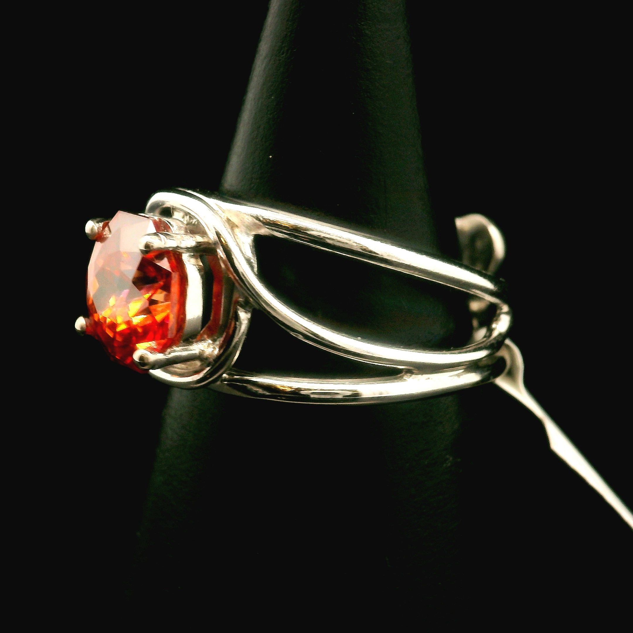 Red Moissanite Cuff Ring, Adjustable Ring .925 Silver for Enlightenment, Inner Peace & Spiritual Transformation