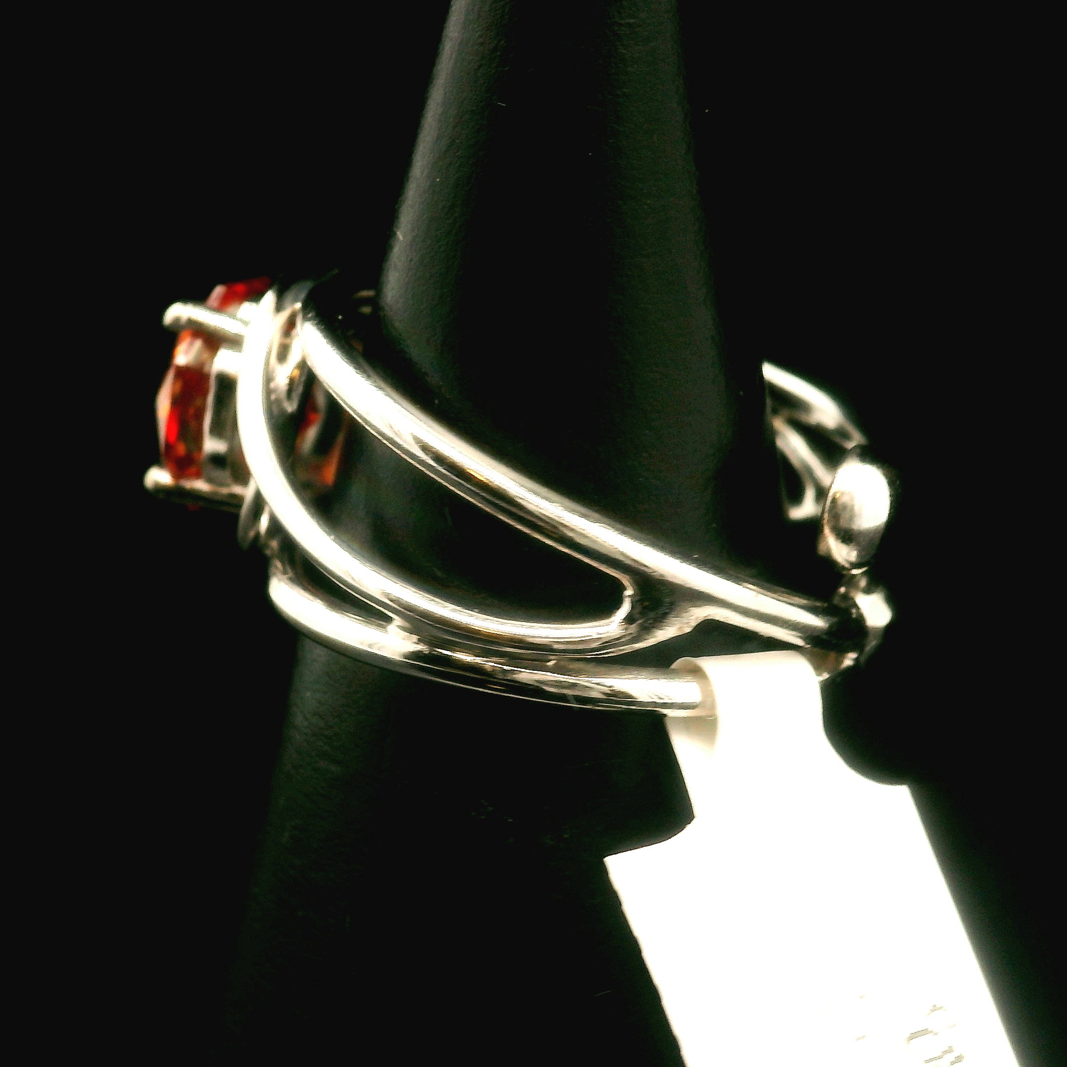 Red Moissanite Cuff Ring, Adjustable Ring .925 Silver for Enlightenment, Inner Peace & Spiritual Transformation