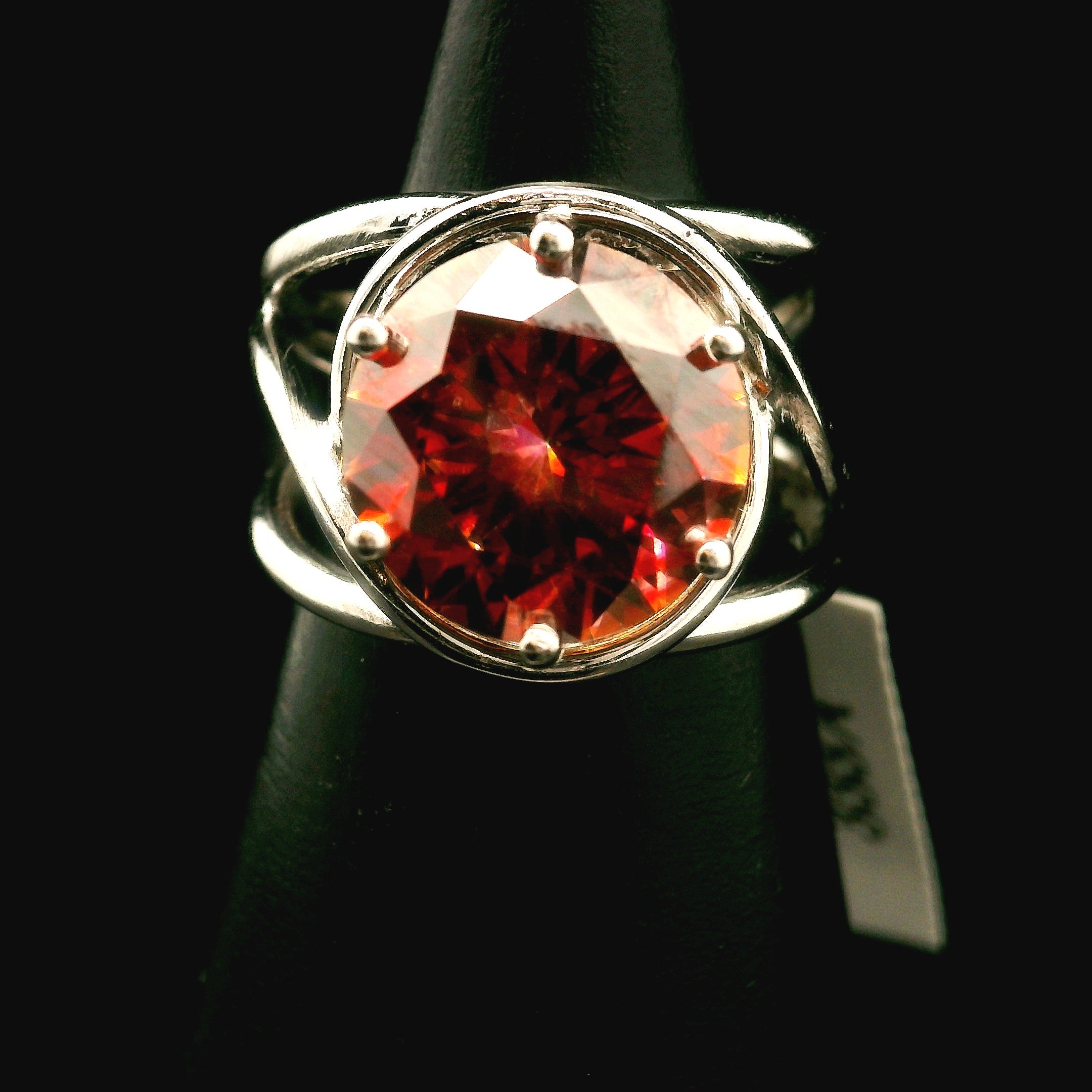 Red Moissanite Cuff Ring, Adjustable Ring .925 Silver for Enlightenment, Inner Peace & Spiritual Transformation