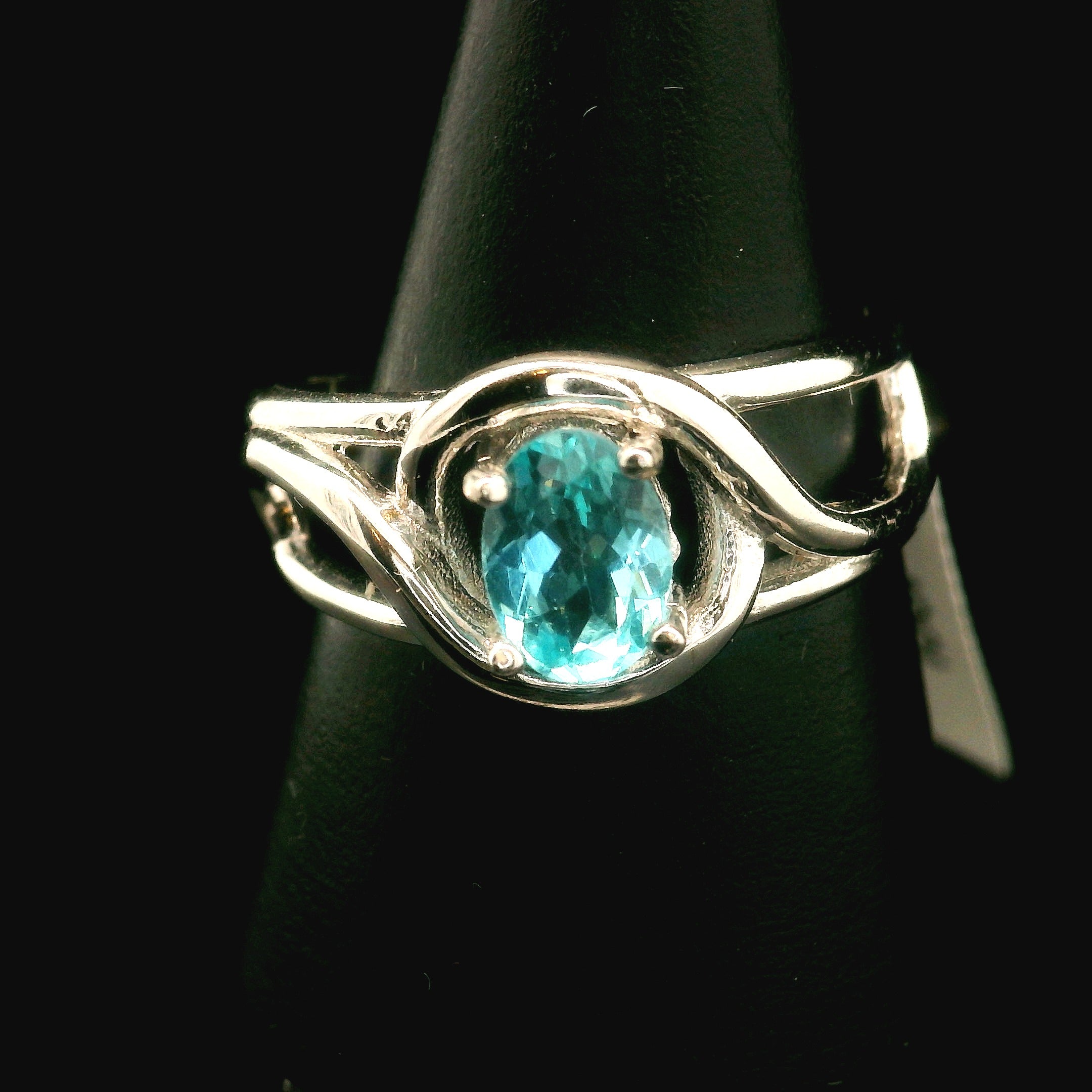 Blue Apatite Cuff Ring .925 Silver for Overall Health and Wellness