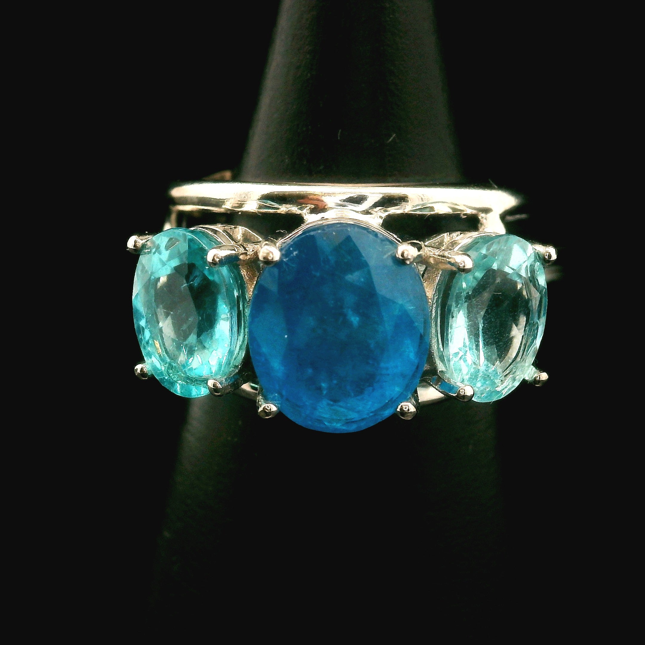 Triple Stone Finger Crown Ring .925 Silver