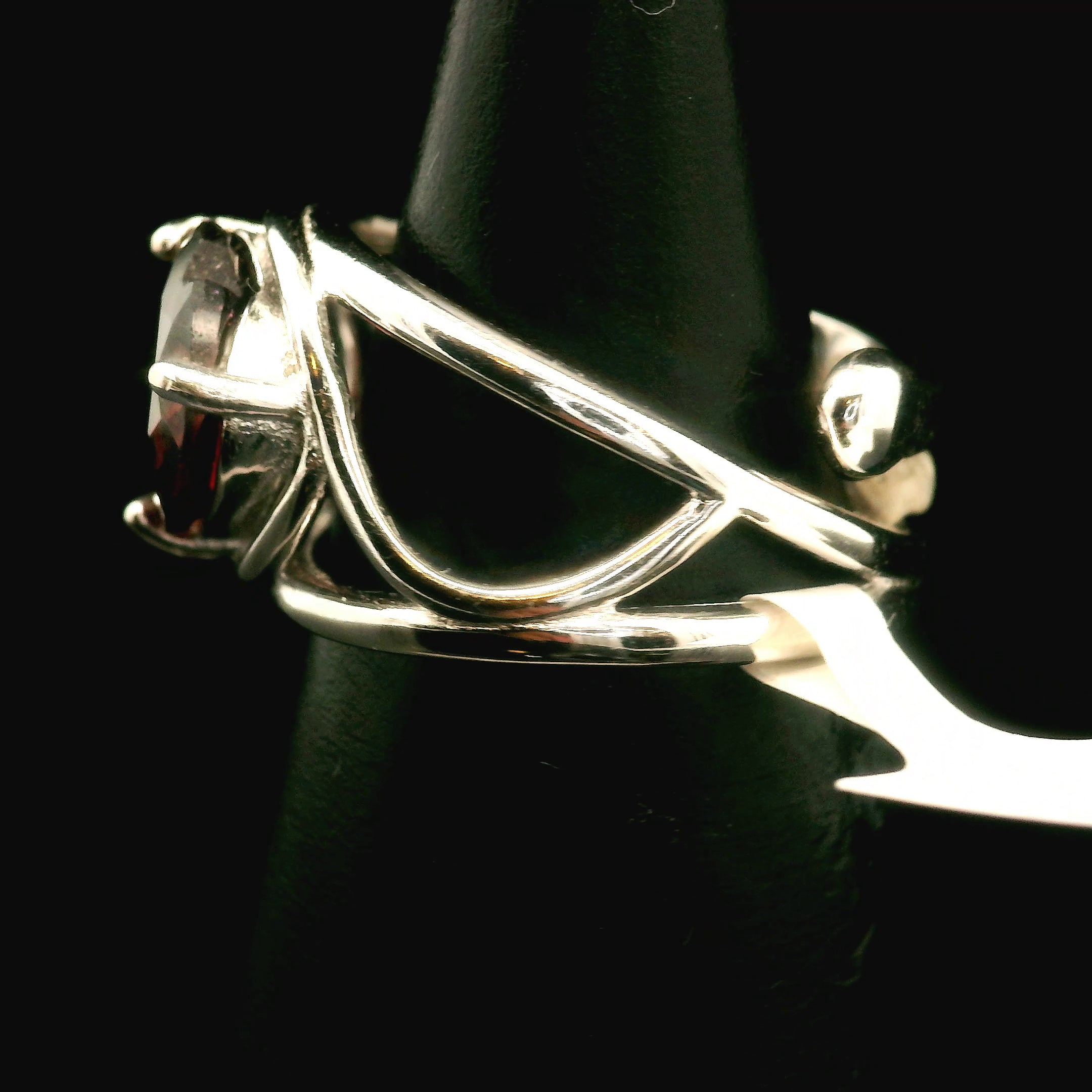 Double Garnet Almandine & Rhodolite Heart Cuff Ring .925 Silver for Health and Strength