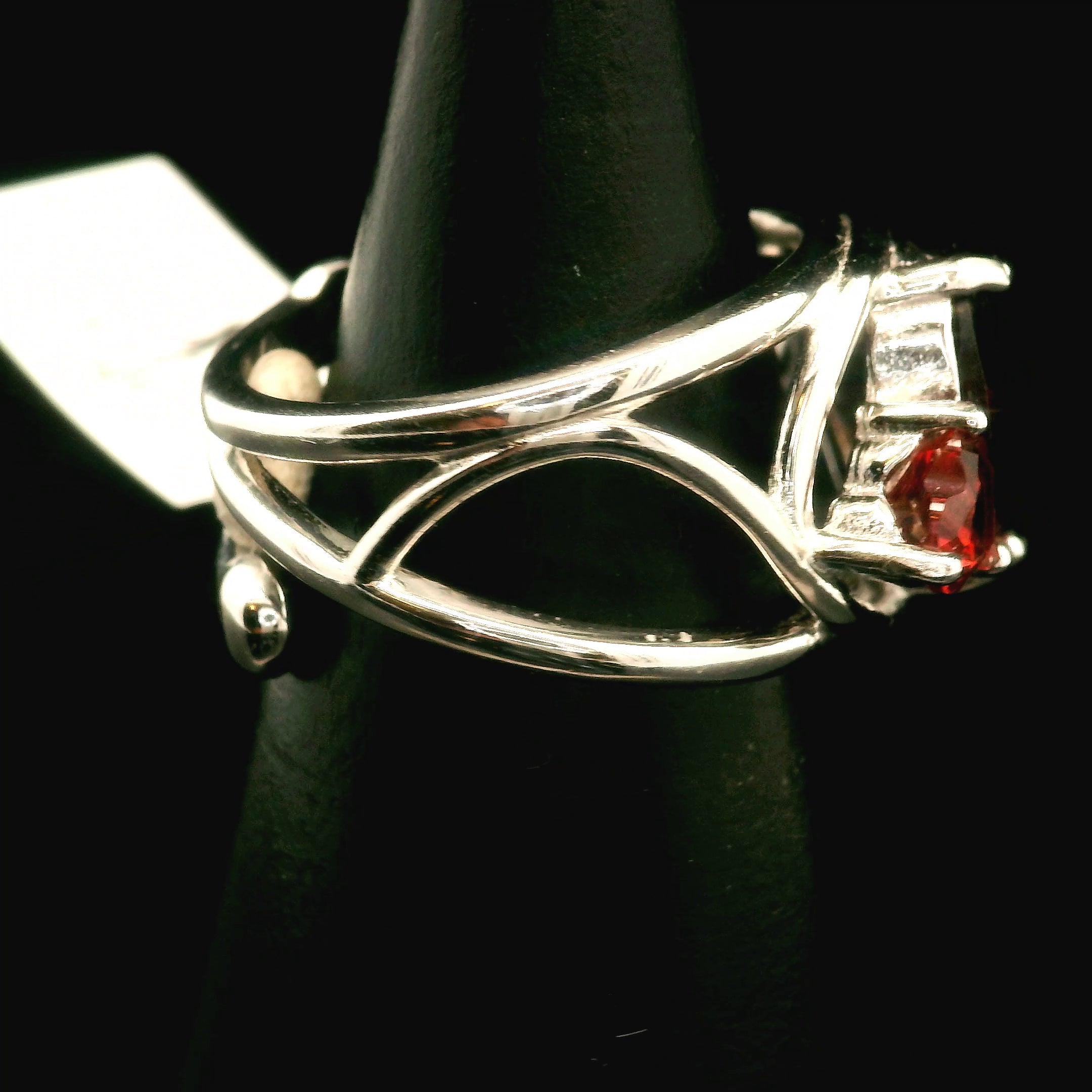 Double Garnet Almandine & Rhodolite Heart Cuff Ring .925 Silver for Health and Strength