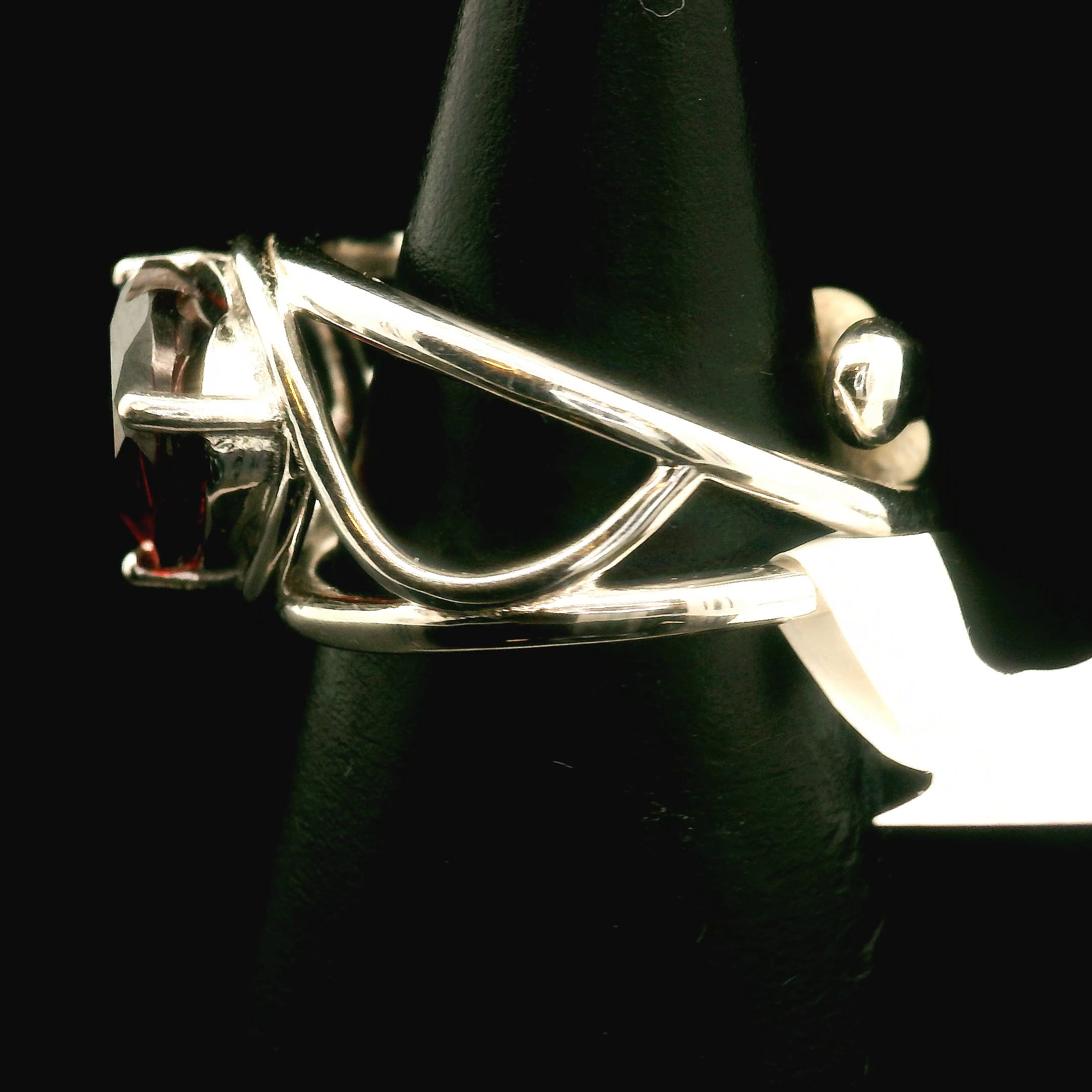 Garnet Almandine & Opal Heart Cuff Ring .925 Silver for Health and Strength