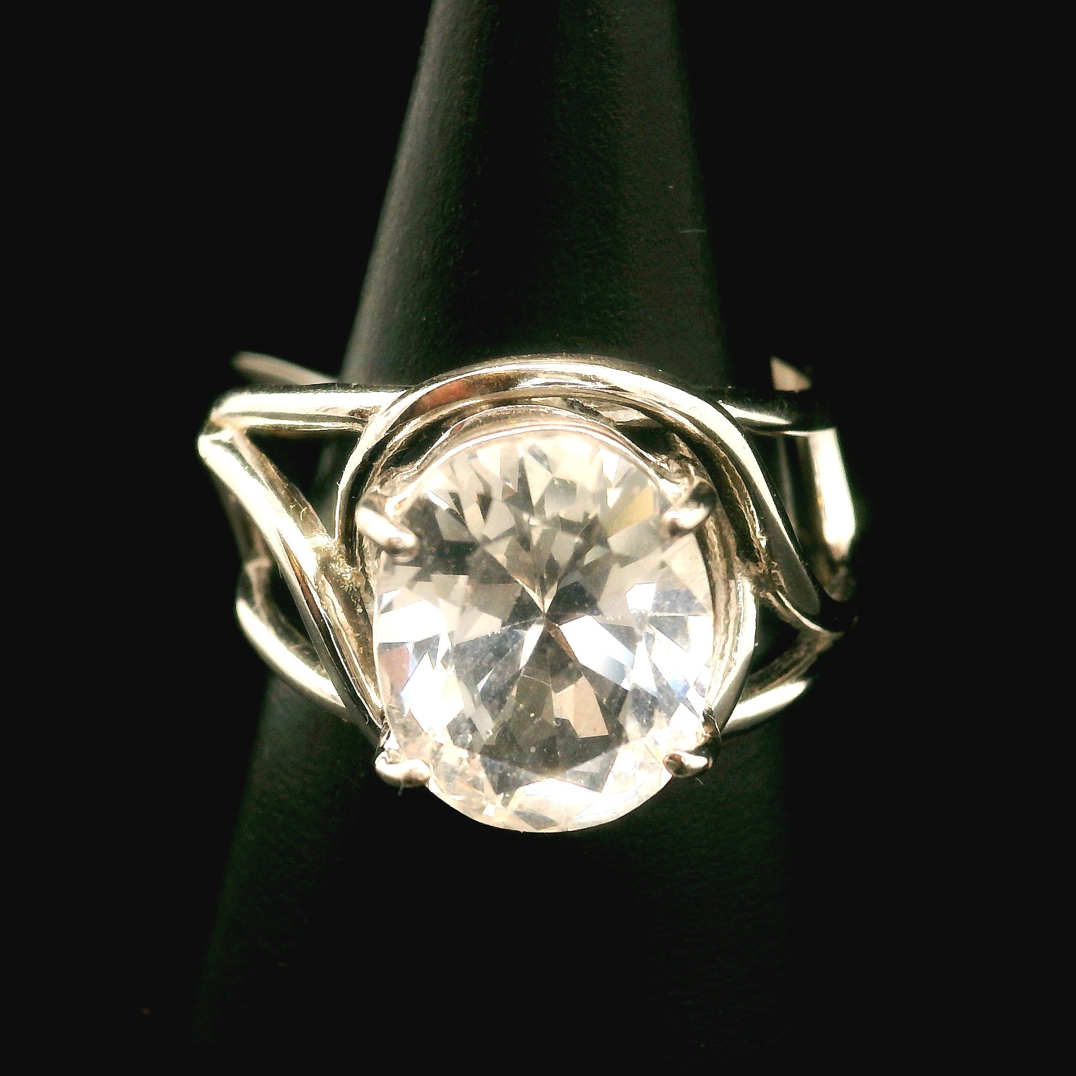 Danburite Faceted Cuff Ring .925 Silver for Connection with Higher Realms, Peace and Self Acceptance