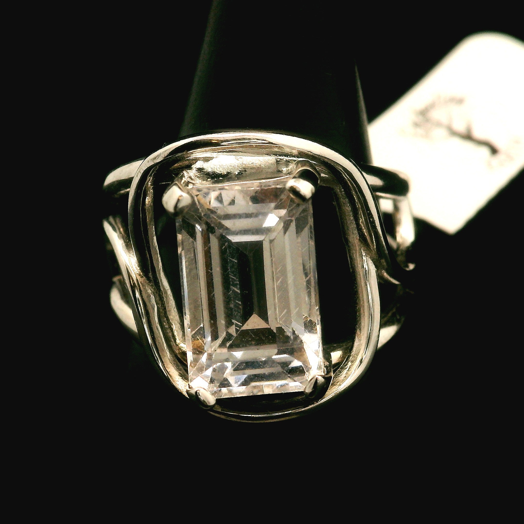 Danburite Faceted Cuff Ring .925 Silver for Connection with Higher Realms, Peace and Self Acceptance