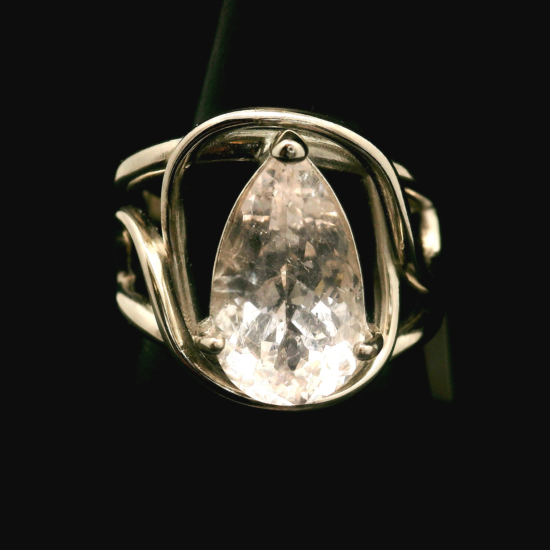Danburite Faceted Cuff Ring .925 Silver for Connection with Higher Realms, Peace and Self Acceptance