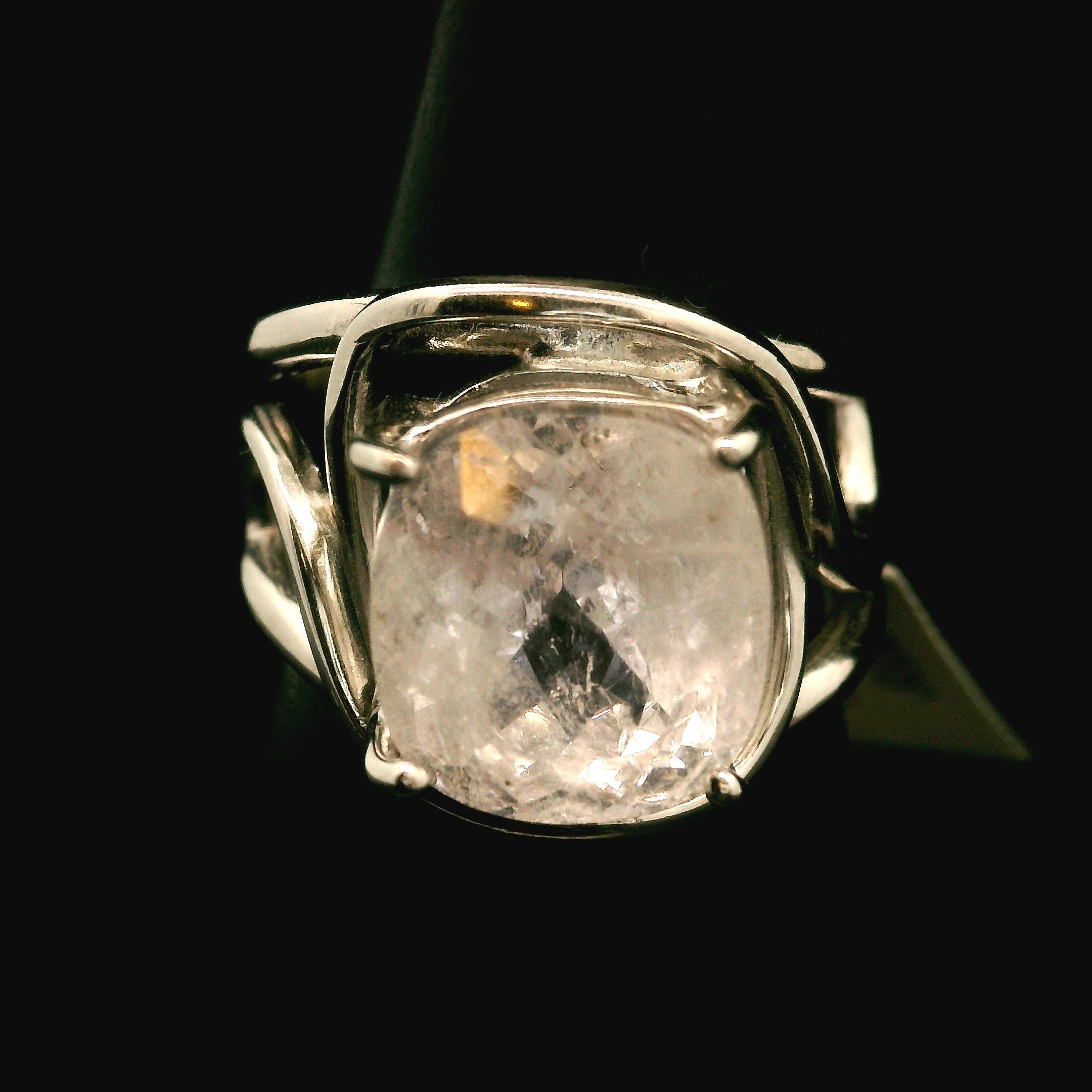Danburite Faceted Cuff Ring .925 Silver for Connection with Higher Realms, Peace and Self Acceptance