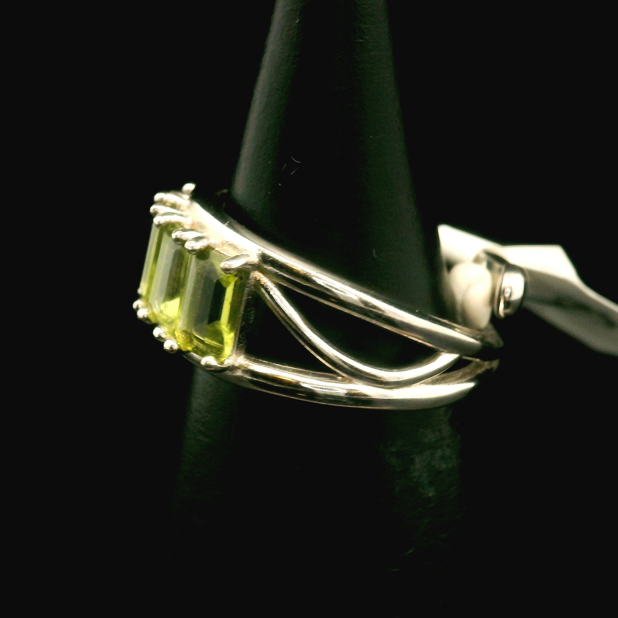 Peridot Emerald Cut Stacker Cuff Ring .925 Silver for Power, Prosperity and Protection