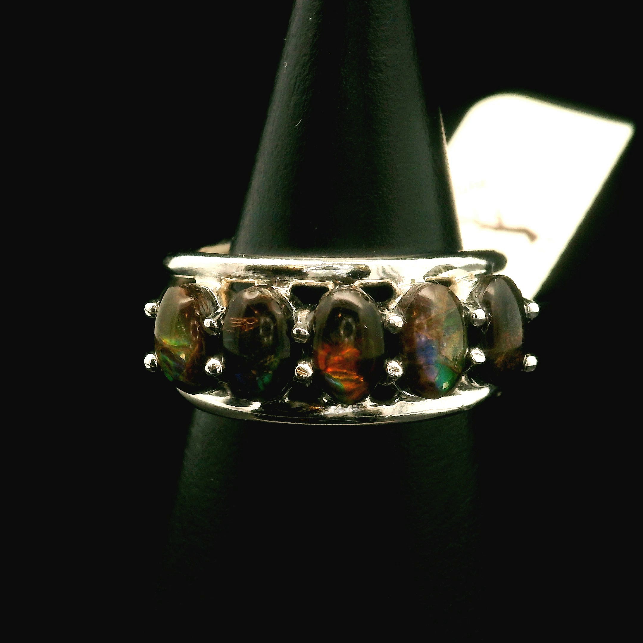 Ammolite Stacker Finger Cuff Adjustable Ring .925 Silver for Transformation and Boosting your Life Force Energy