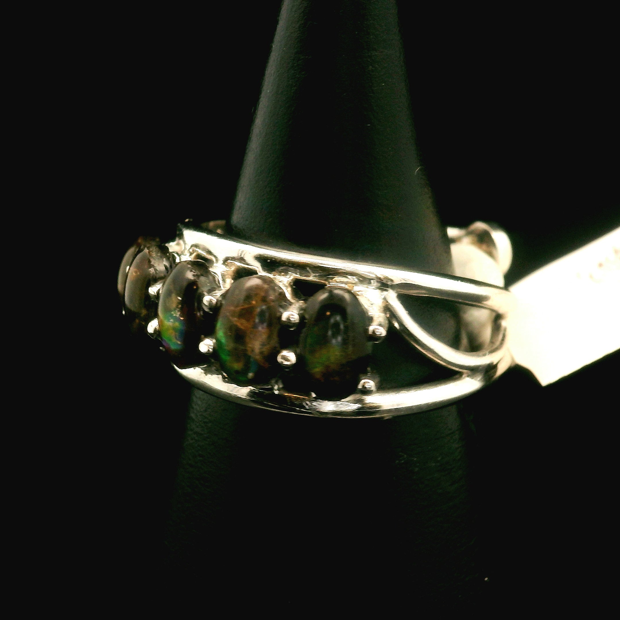 Ammolite Stacker Finger Cuff Adjustable Ring .925 Silver for Transformation and Boosting your Life Force Energy