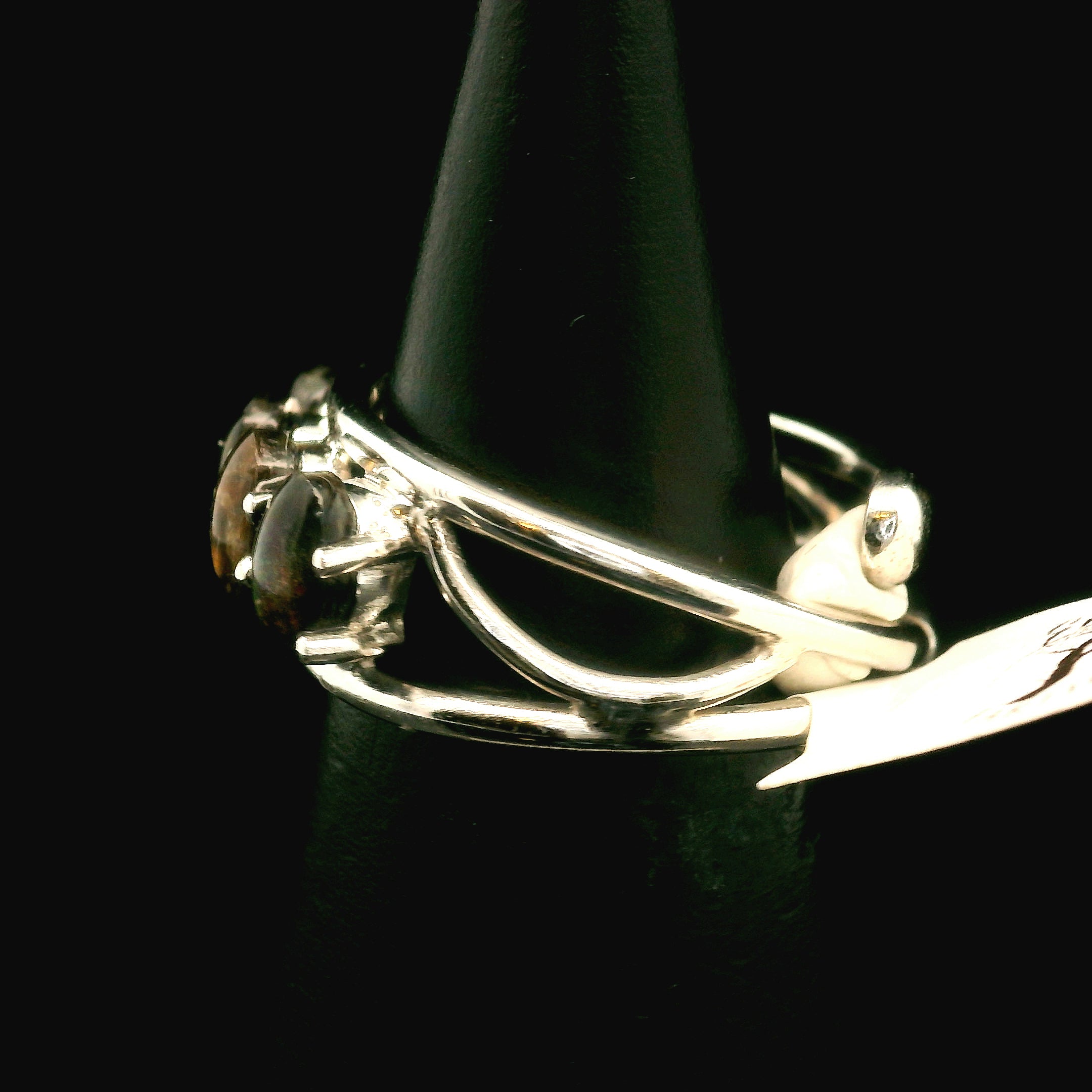Ammolite Stacker Finger Cuff Adjustable Ring .925 Silver for Transformation and Boosting your Life Force Energy