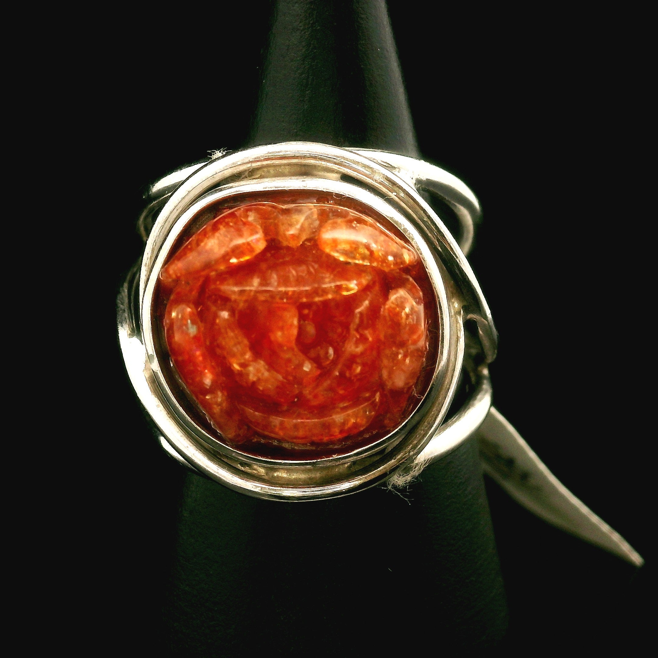 Sunstone Lotus Cuff Ring .925 Silver for Confidence and Strength