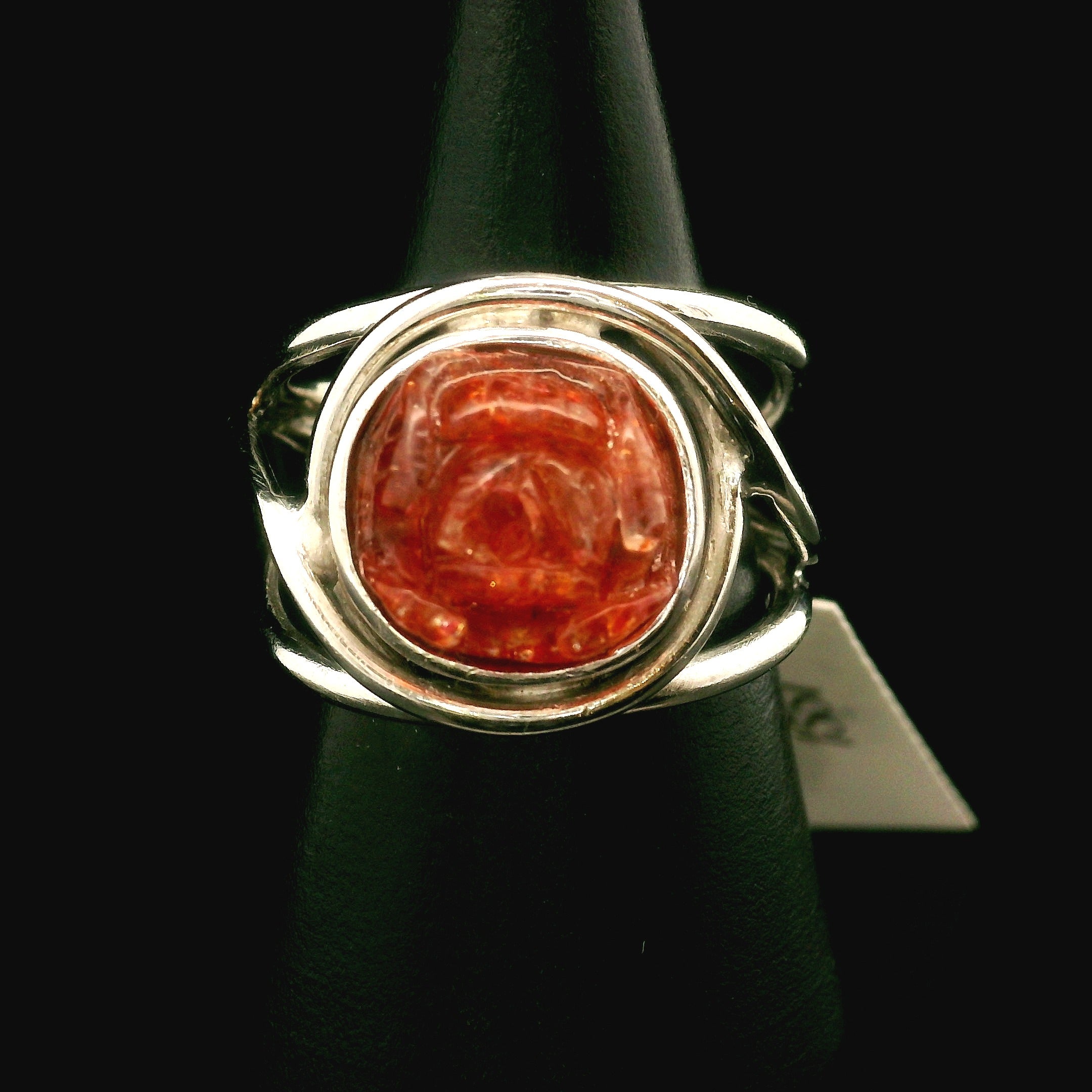 Sunstone Lotus Cuff Ring .925 Silver for Confidence and Strength