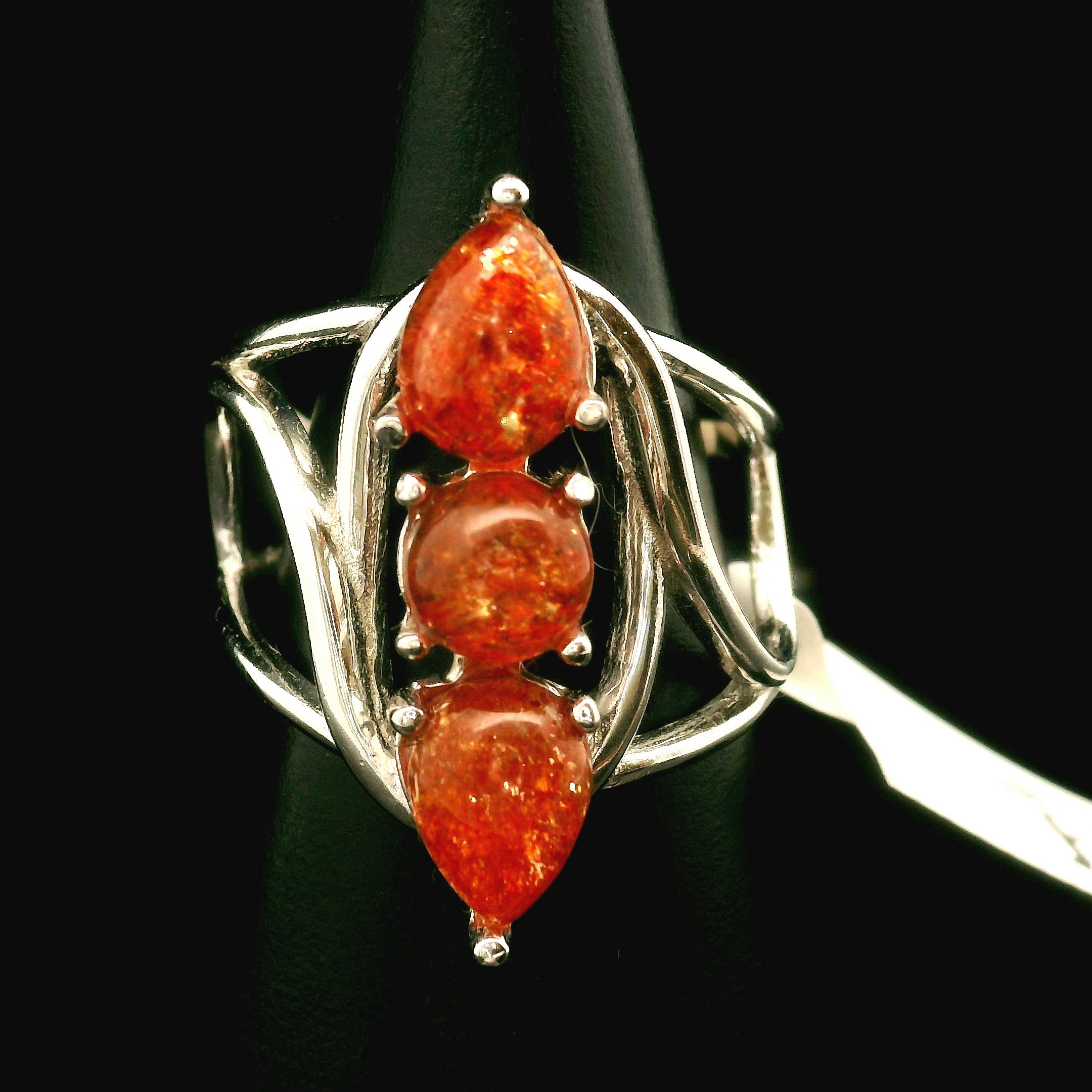 Sunstone Finger Wand Cuff Ring .925 Silver for Confidence and Strength