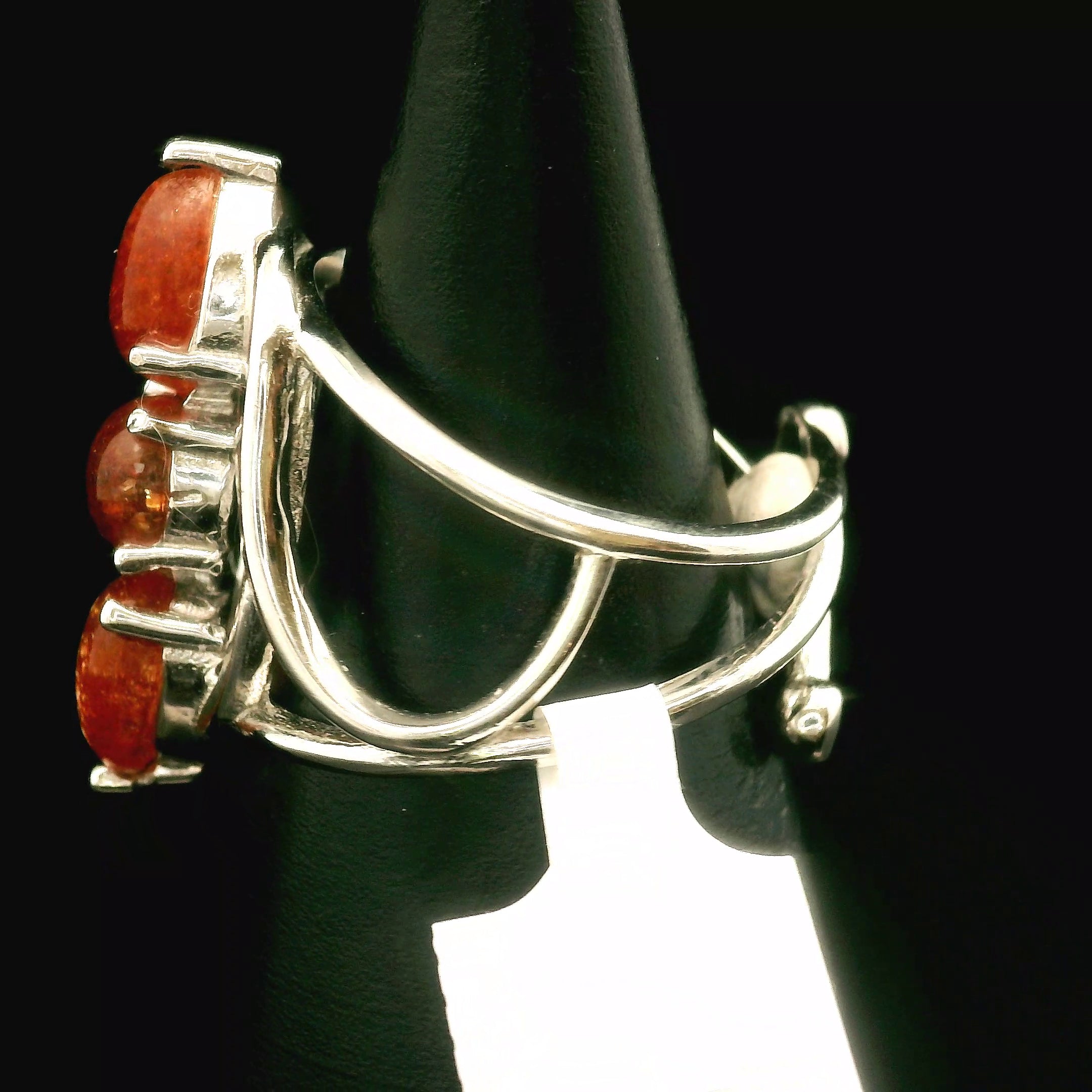 Sunstone Finger Wand Cuff Ring .925 Silver for Confidence and Strength