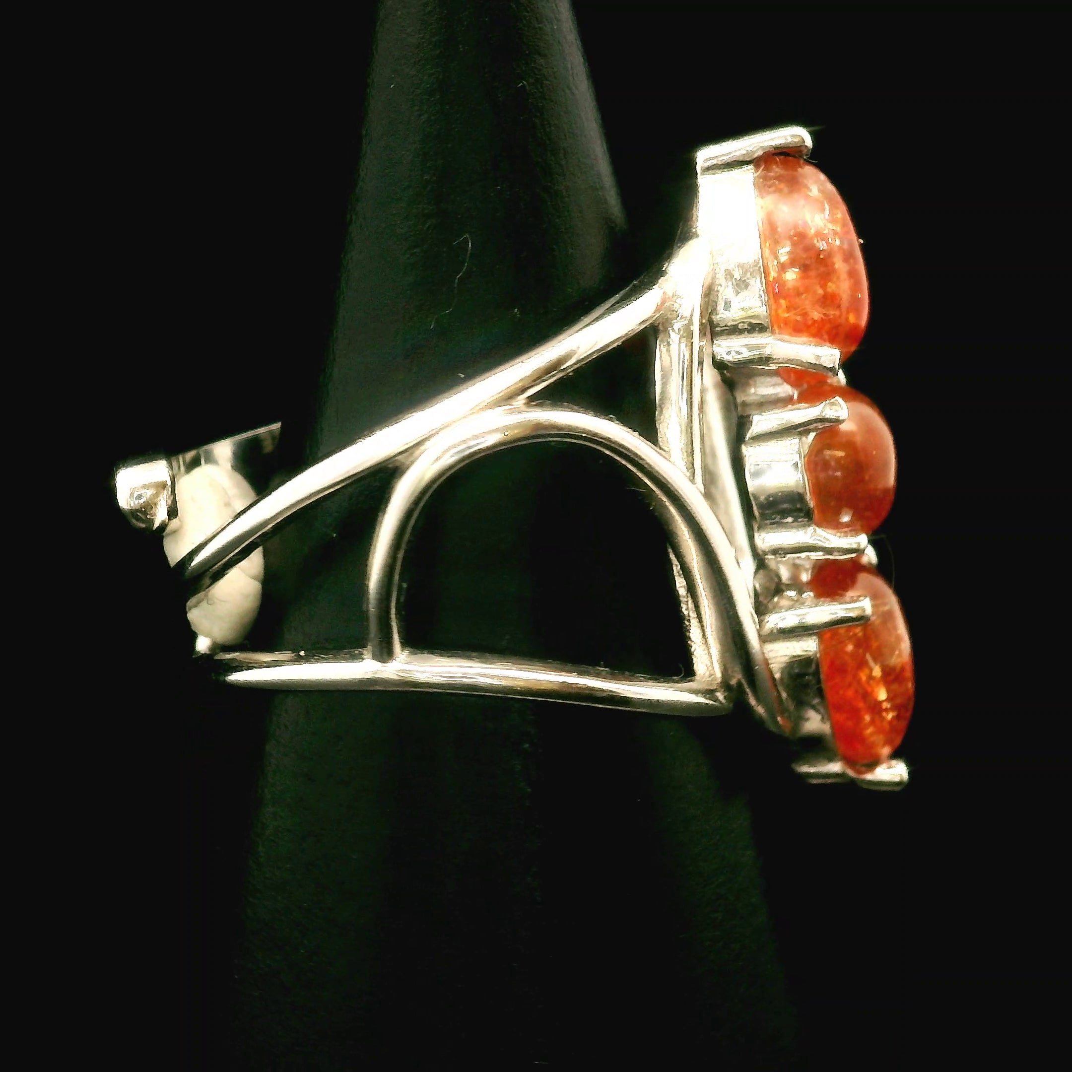 Sunstone Finger Wand Cuff Ring .925 Silver for Confidence and Strength
