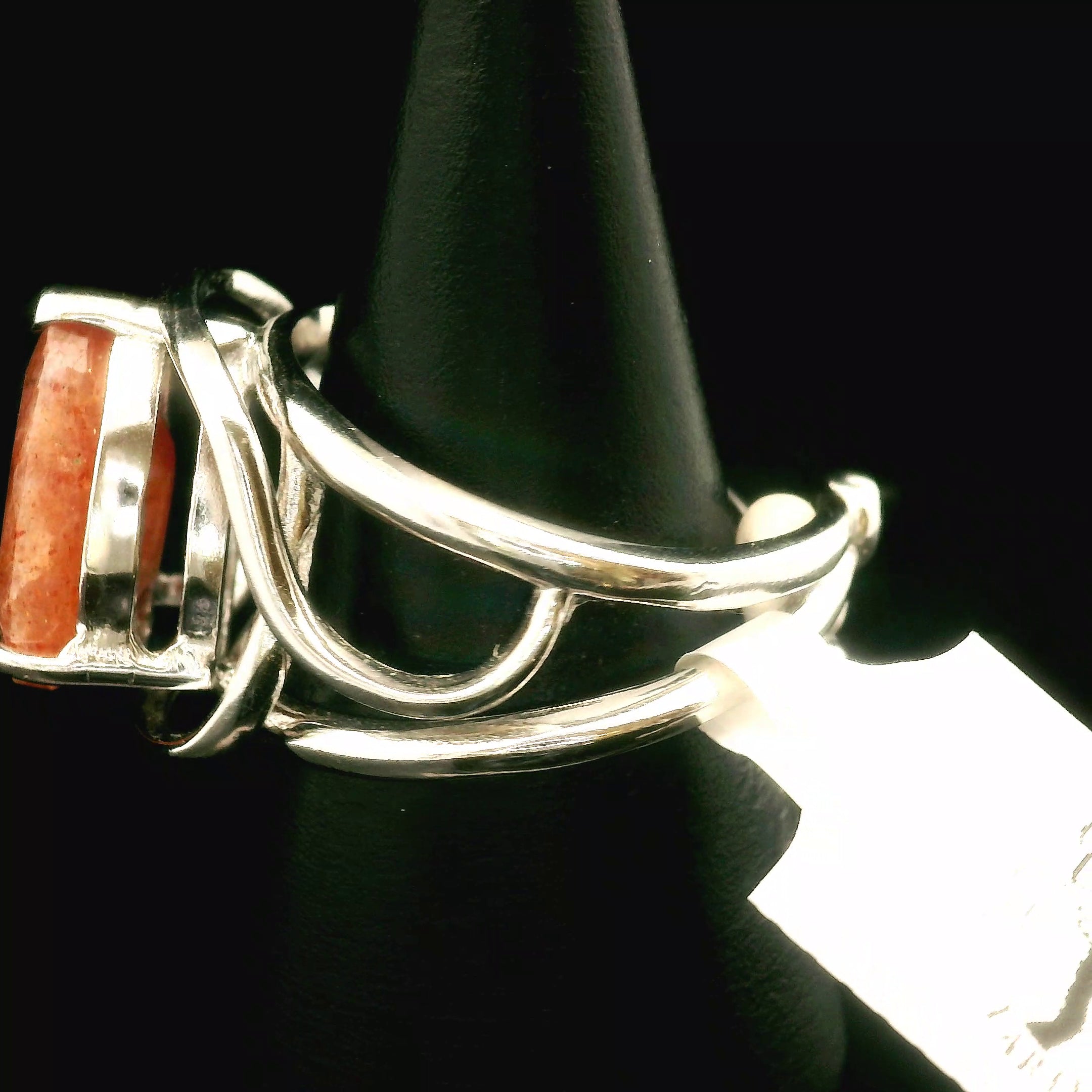 Sunstone Faceted Cuff Ring .925 Silver for Confidence and Strength