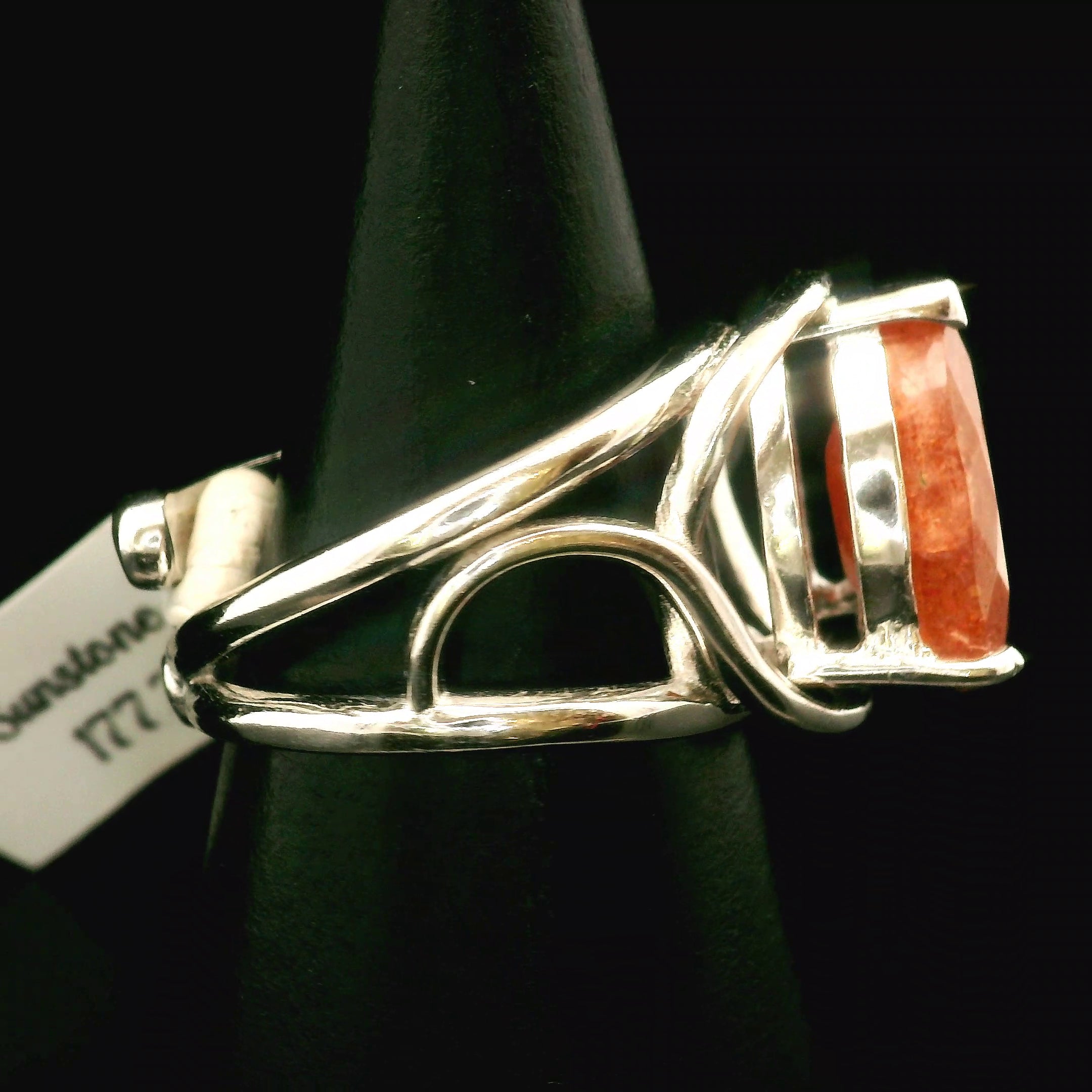 Sunstone Faceted Cuff Ring .925 Silver for Confidence and Strength