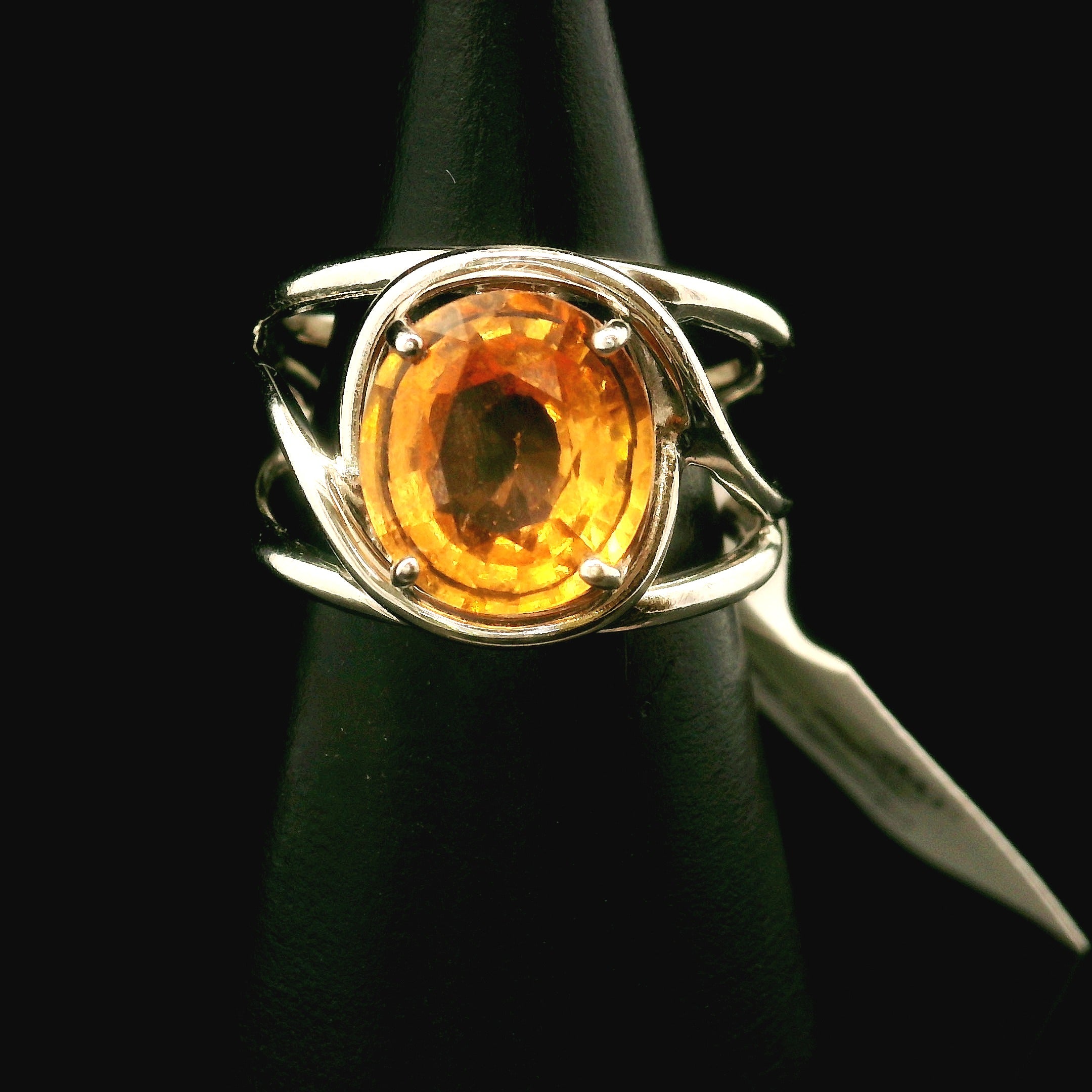 Honey Grossular Garnet Cuff Ring .925 Silver for Health and Strength