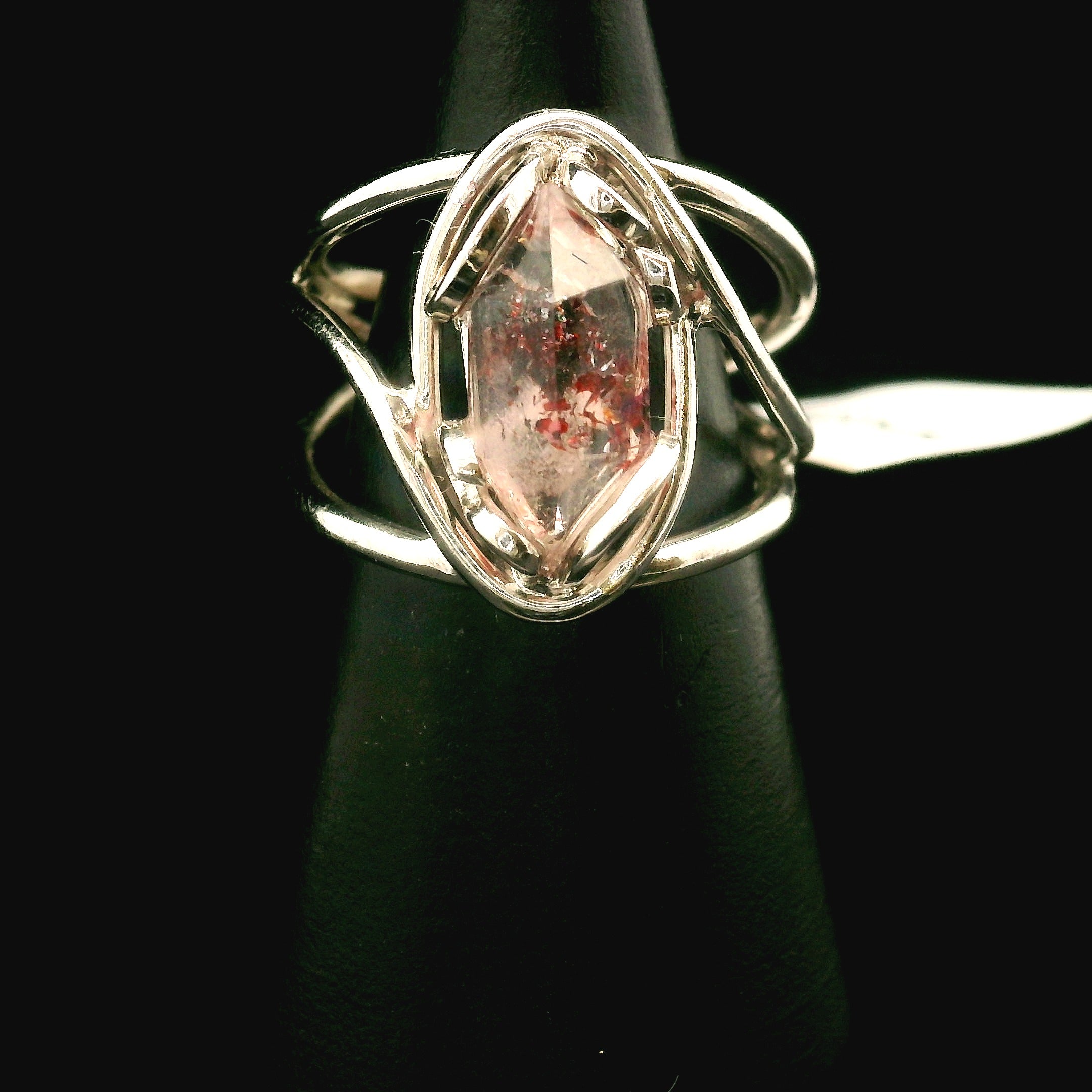 Lepidocrocite Phantom in Quartz DT Ring Cuff .925 Silver for Harmonizing Relationships and Emotional Healing