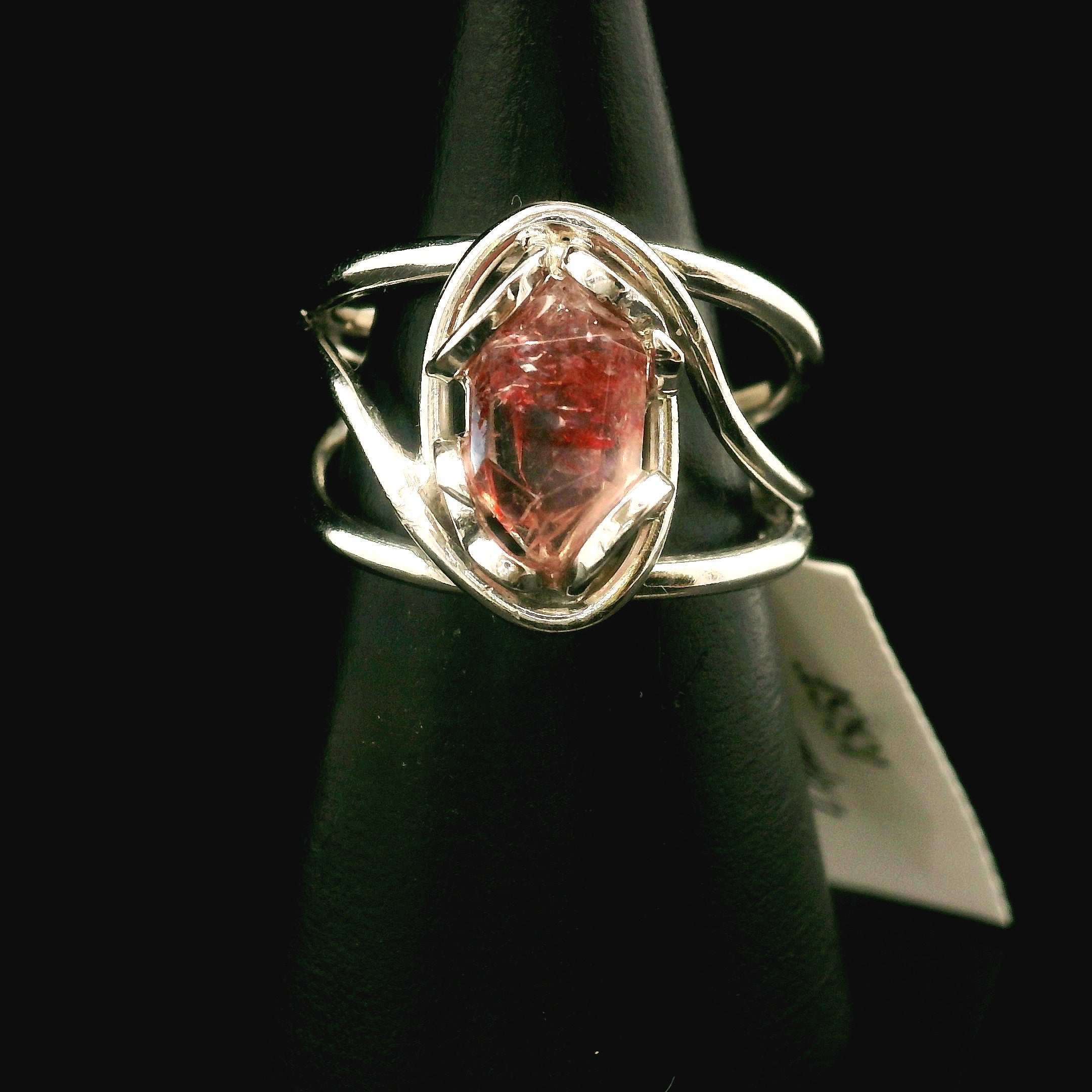 Lepidocrocite Phantom in Quartz DT Ring Cuff .925 Silver for Harmonizing Relationships and Emotional Healing
