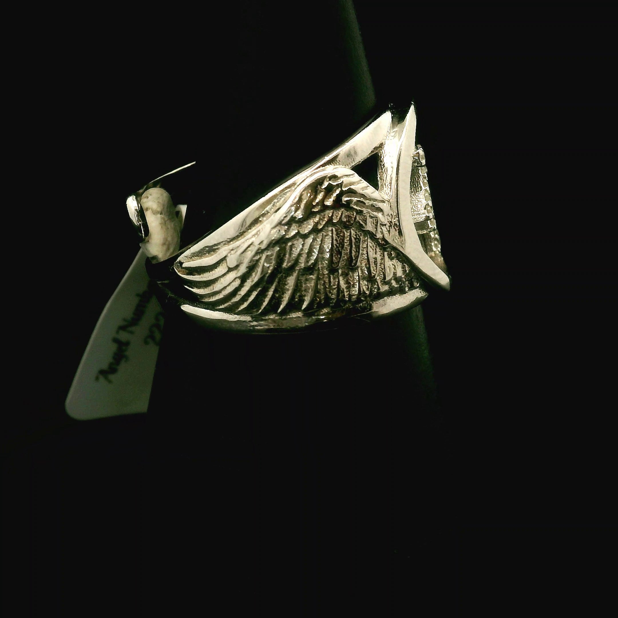 Angel Codes Cuff Ring With Lab Created Moissanite .925 Silver for Connecting with Angels, Divine Guidance, Manifestation and Protection