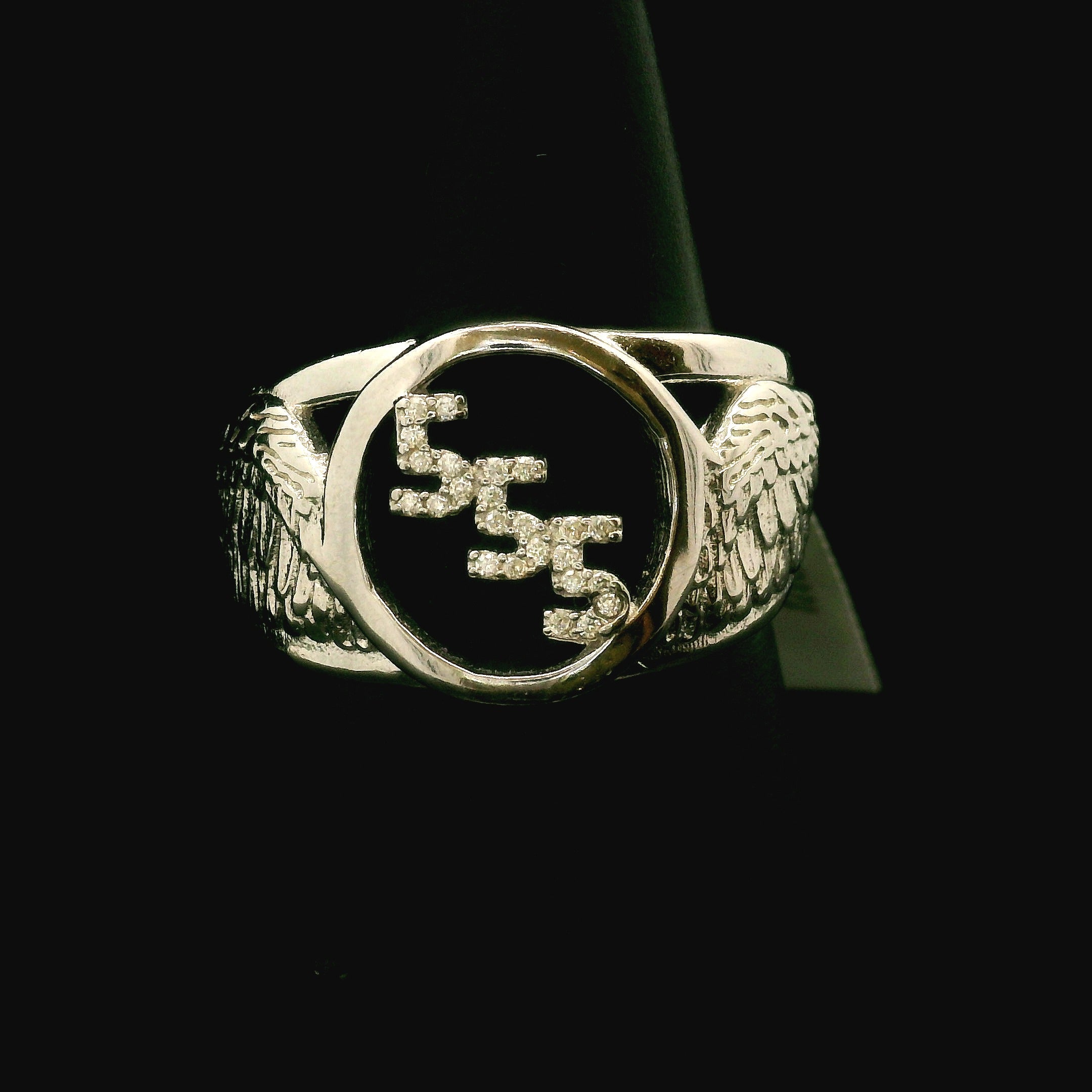 Angel Codes Cuff Ring With Lab Created Moissanite .925 Silver for Connecting with Angels, Divine Guidance, Manifestation and Protection