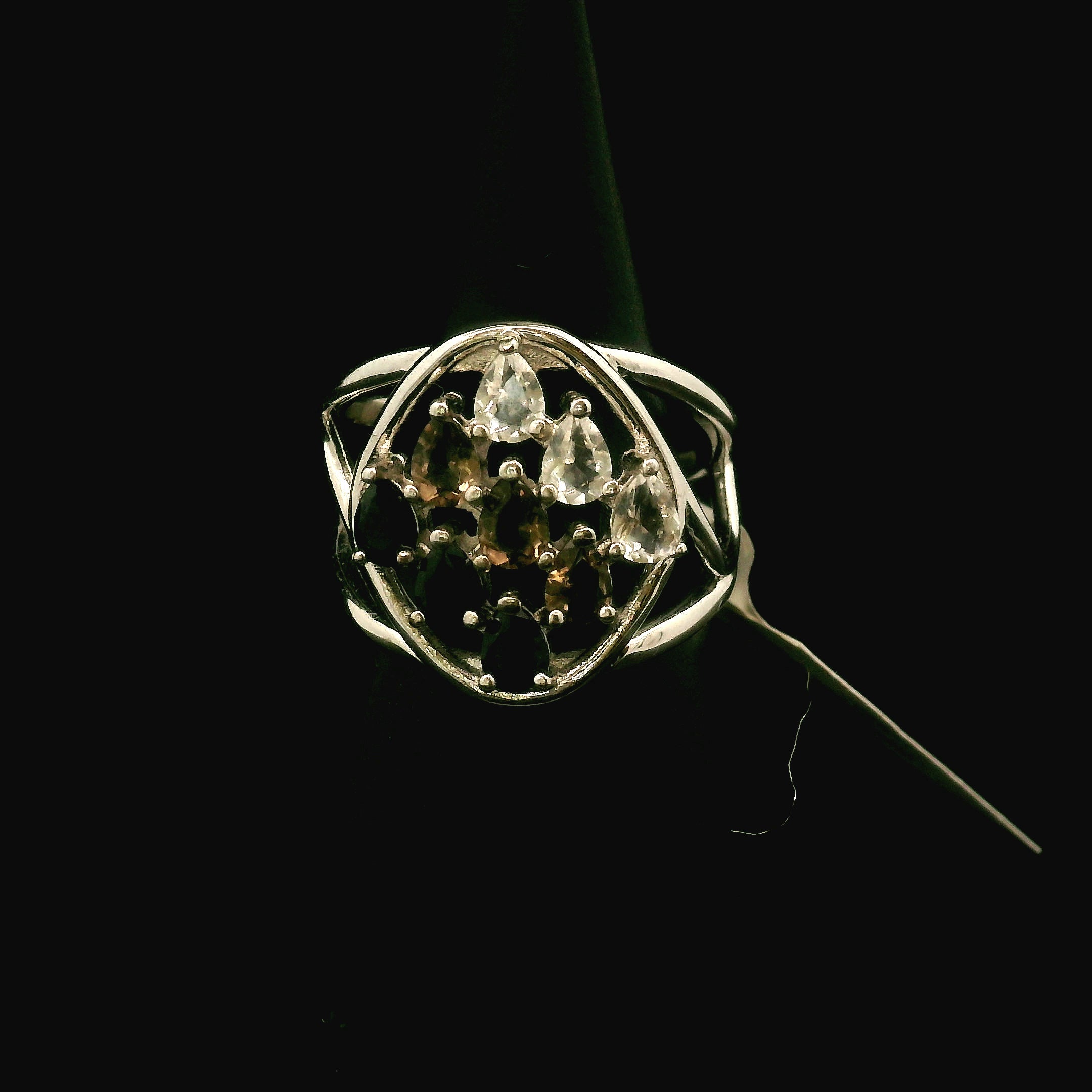 9 Stone Crystal Chandelier Cuff Ring .925 Silver for Healing, Intention Setting and Manifesting your Desires