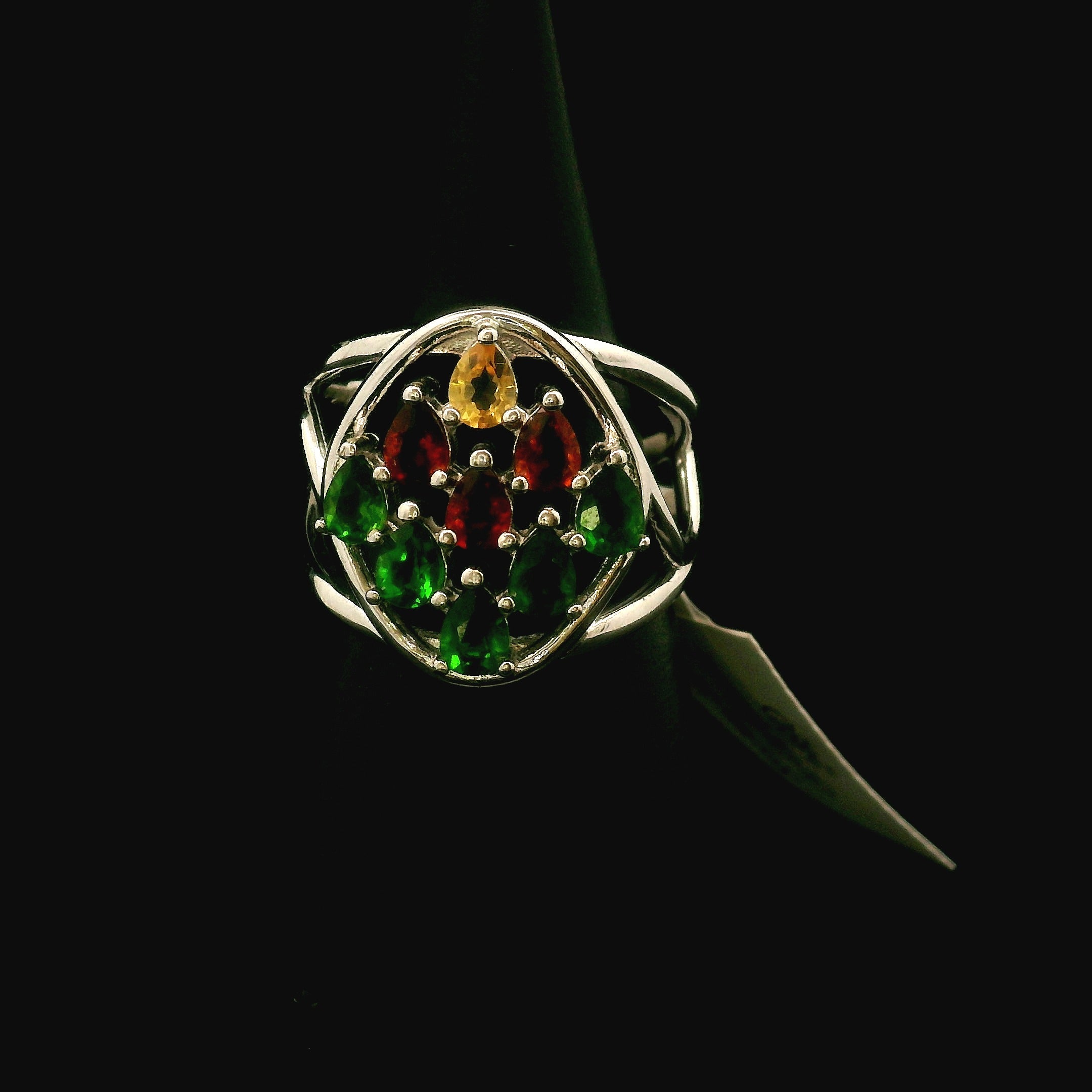 9 Stone Crystal Chandelier Cuff Ring .925 Silver for Healing, Intention Setting and Manifesting your Desires
