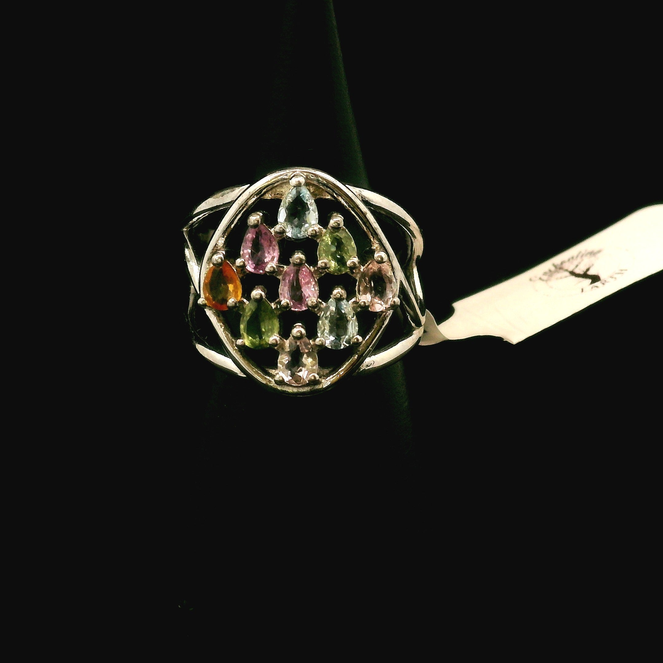 9 Stone Crystal Chandelier Cuff Ring .925 Silver for Healing, Intention Setting and Manifesting your Desires